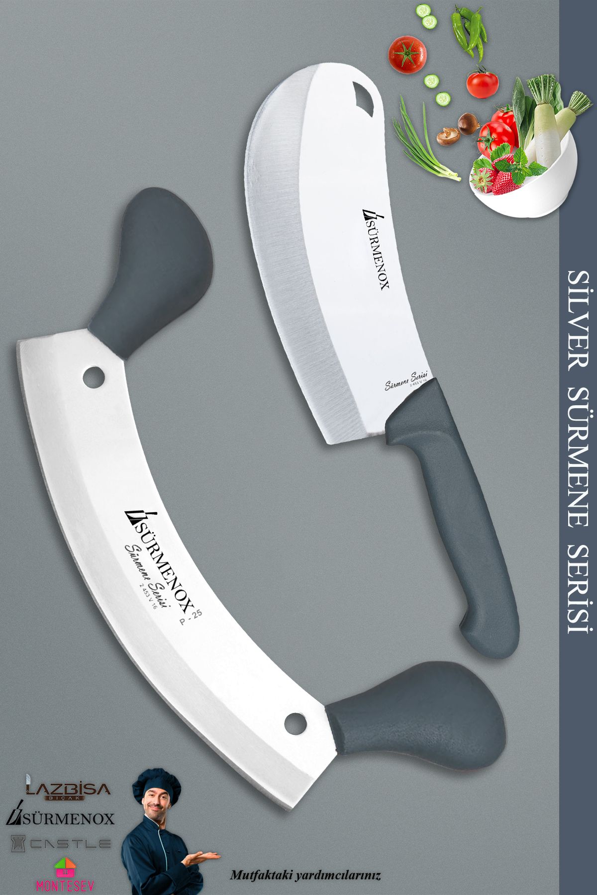 SÜRMENOX Sürmene Silver Serisi Gri Sap Mutfak Bıçak Bıçağı Salata Börek Bıçağı Pizza Bıçağı 2 Li (Srm-018)