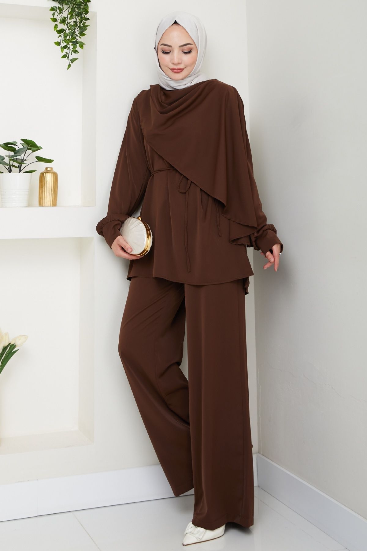 InStyle Şal Yaka Acı Kahve İkili Takım