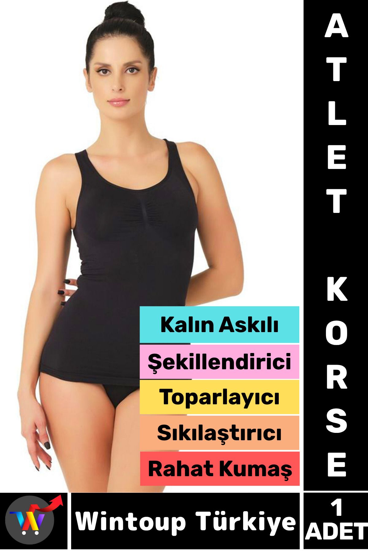 Wintoup Özel Üretim Vücut Toparlayan Sıkılaştıran Şekillendiren Rahat Esnek Kumaş Kalın Askılı ATLET KORSE