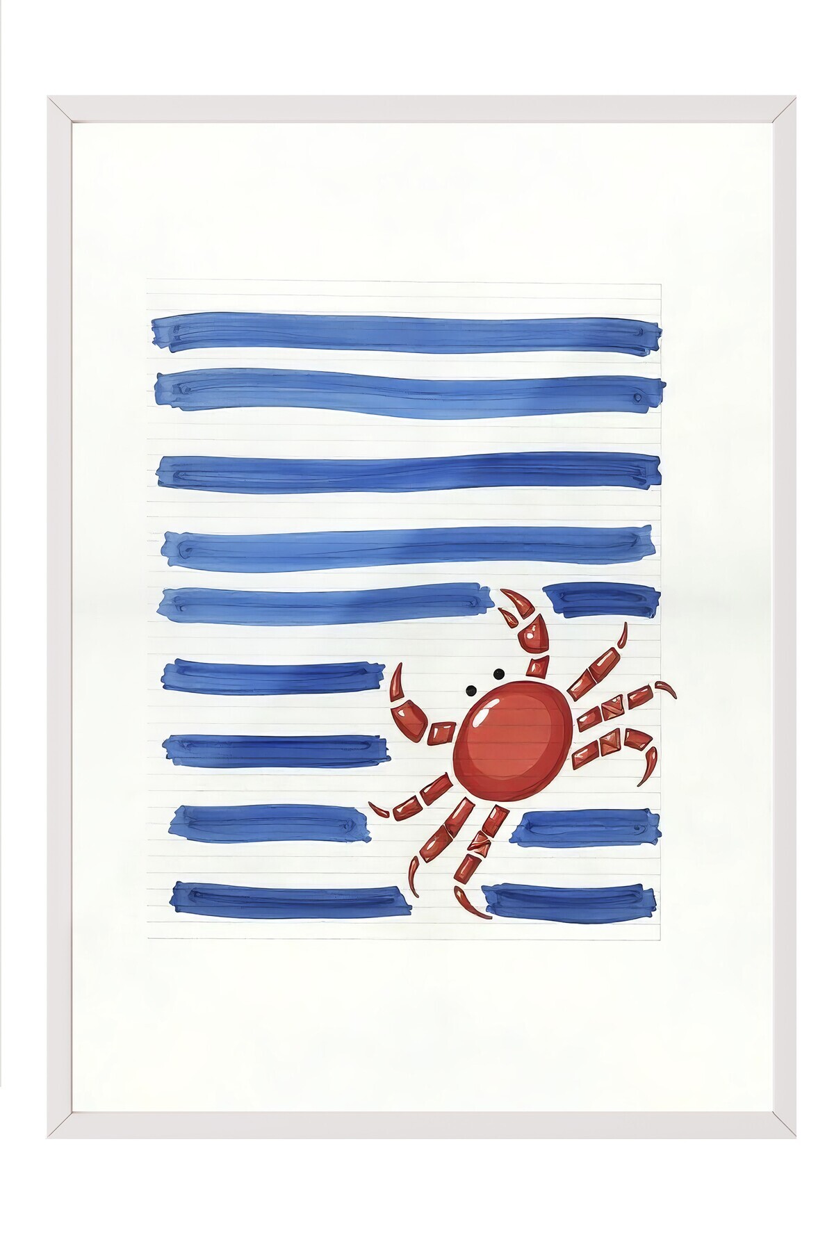 White Frame Poster, Crab, Illustration, Blue Color Poster, 2025 Summer Selection, NO:109618