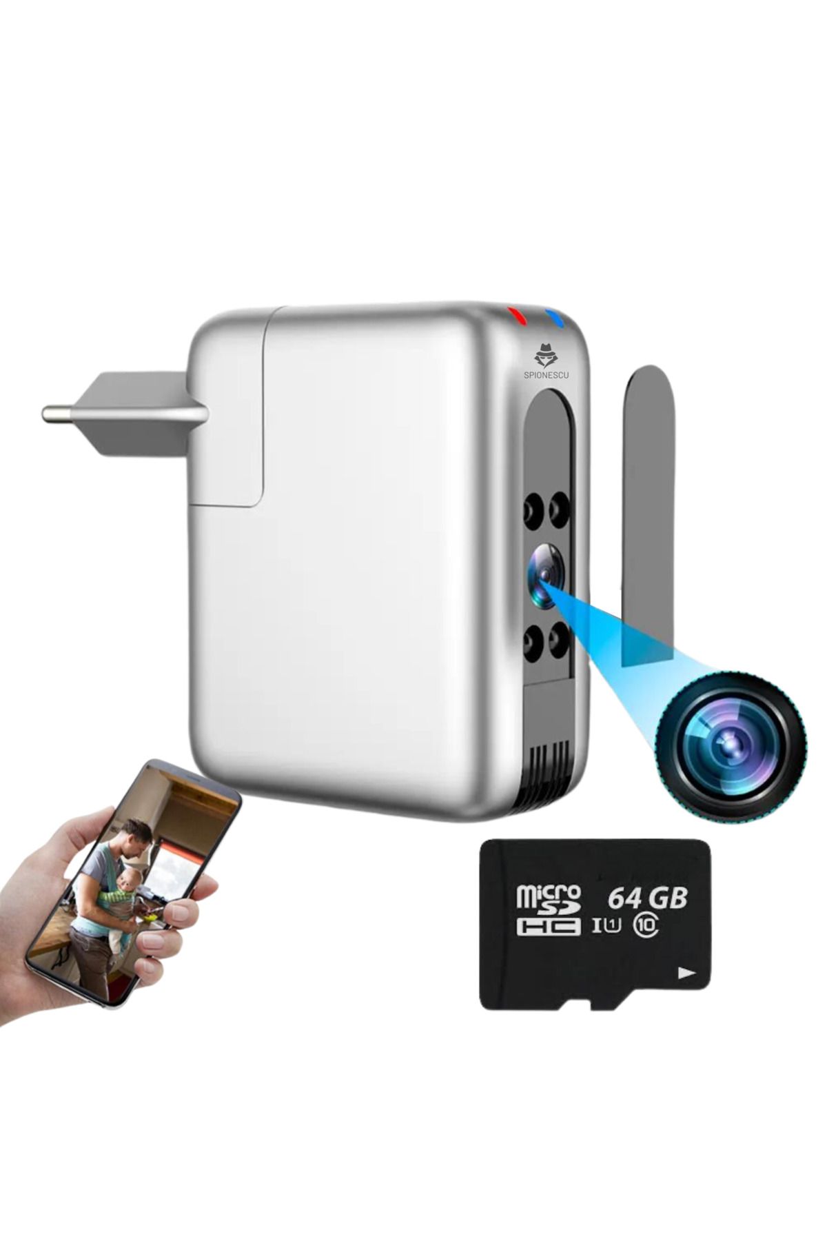 Spionescu-Încărcător USB cu cameră ascunsă 4K, B22, WIFI 2.4GHz, vedere nocturnă, detectare mișcare, unghi de 166° 9