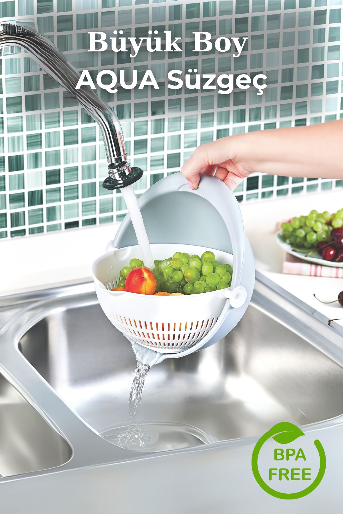 Sevinse Home Büyü Boy AQUA Kaseli Süzgeç