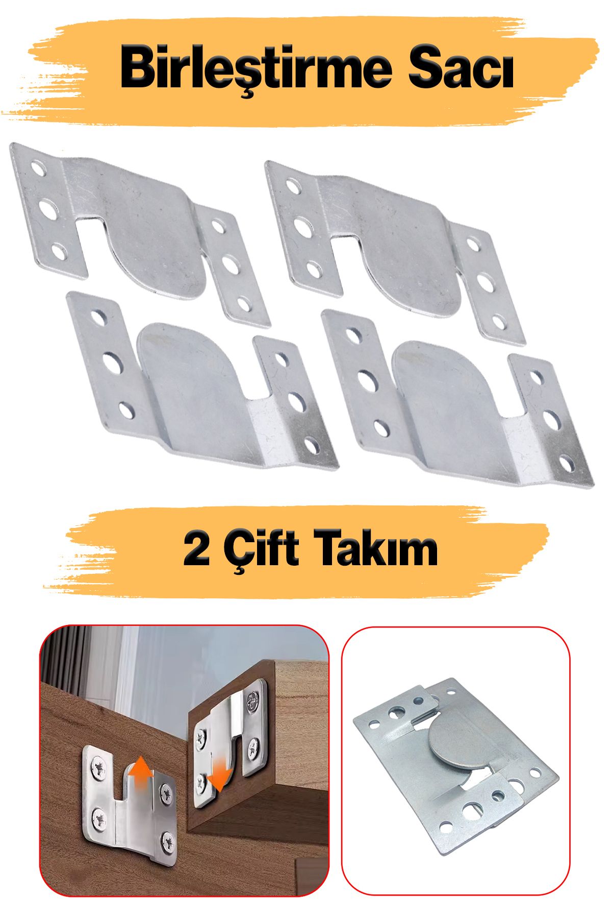 Badem10 Metal (2 Çift Takım) Birleştirme Sacı Baza Başlık Mobilya Karyola Köşe Koltuk Saç Bağlama Braketi