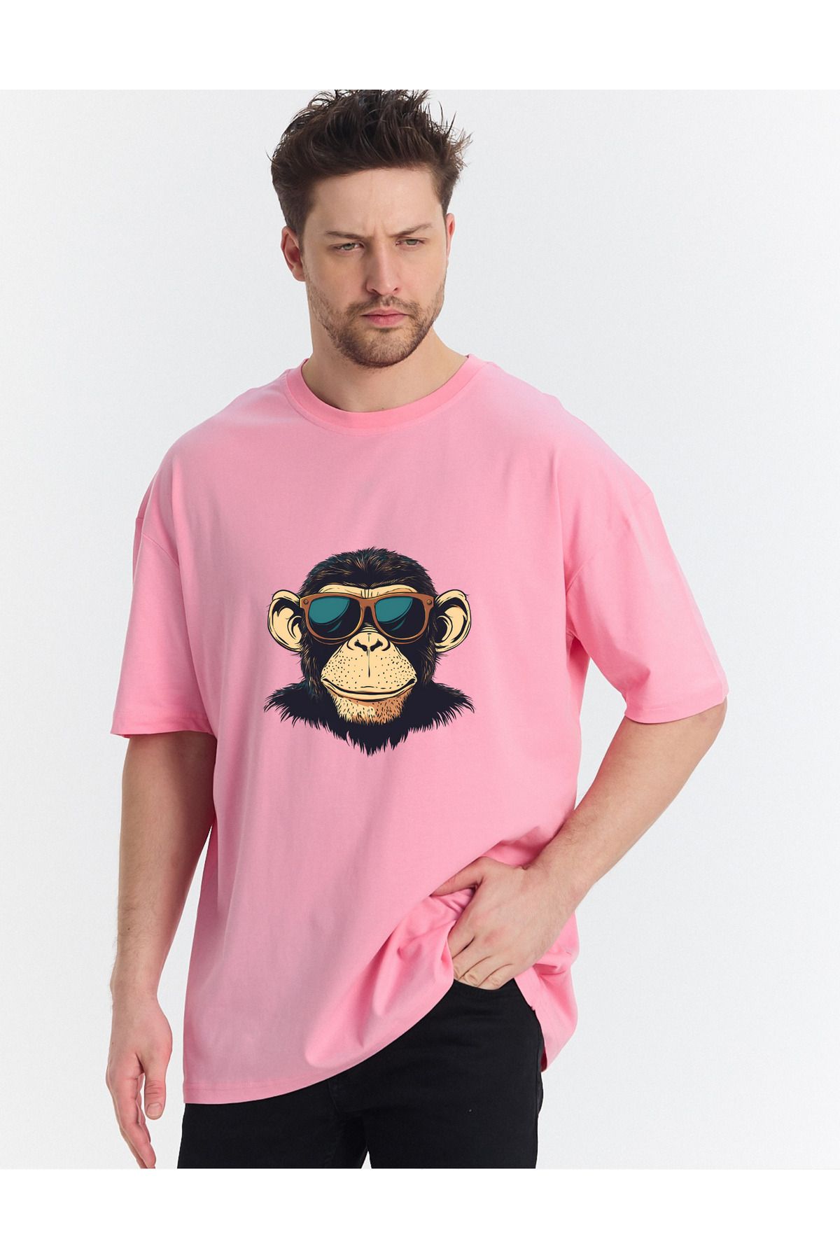 Windy Island Erkek Bisiklet Yaka Goril Baskılı Oversize T-shirt