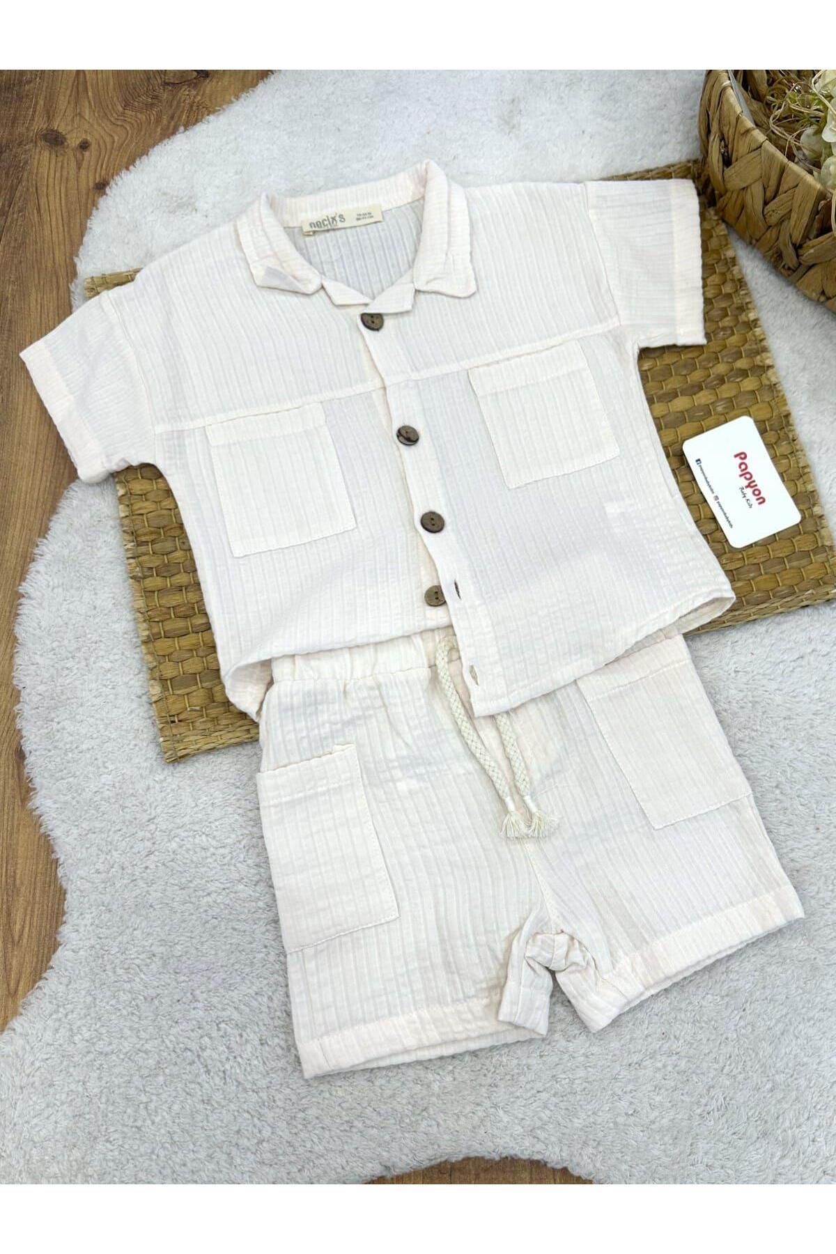 Papyon Baby Kids Roma Cepli Gömlekli Şortlu Erkek Bebek Müslin Takım (6-9/9-12/12-18/18-24 Ay)