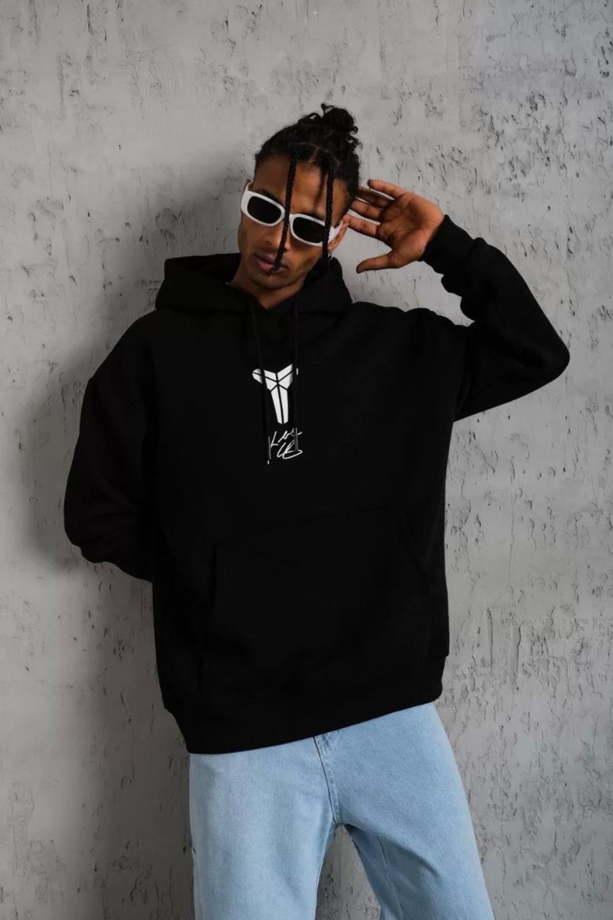 BÜŞRA TEZEL MODA Erkek Baskılı Kapüşonlu Sweat - Siyah