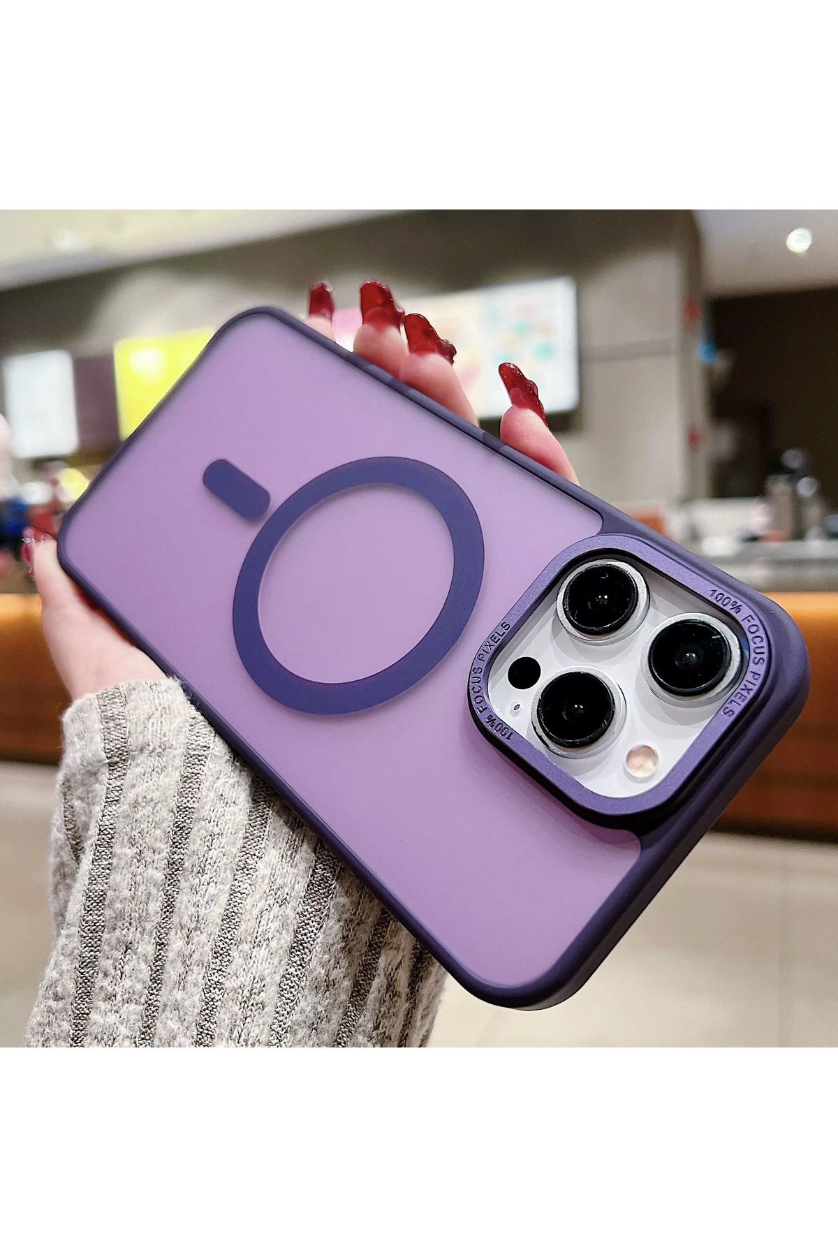 EDELFU iPhone 14 PRO Darbeye Dayanıklı Mat ve Magsafeli Koruyucu Metal Kamera Çerçeveli Kılıf