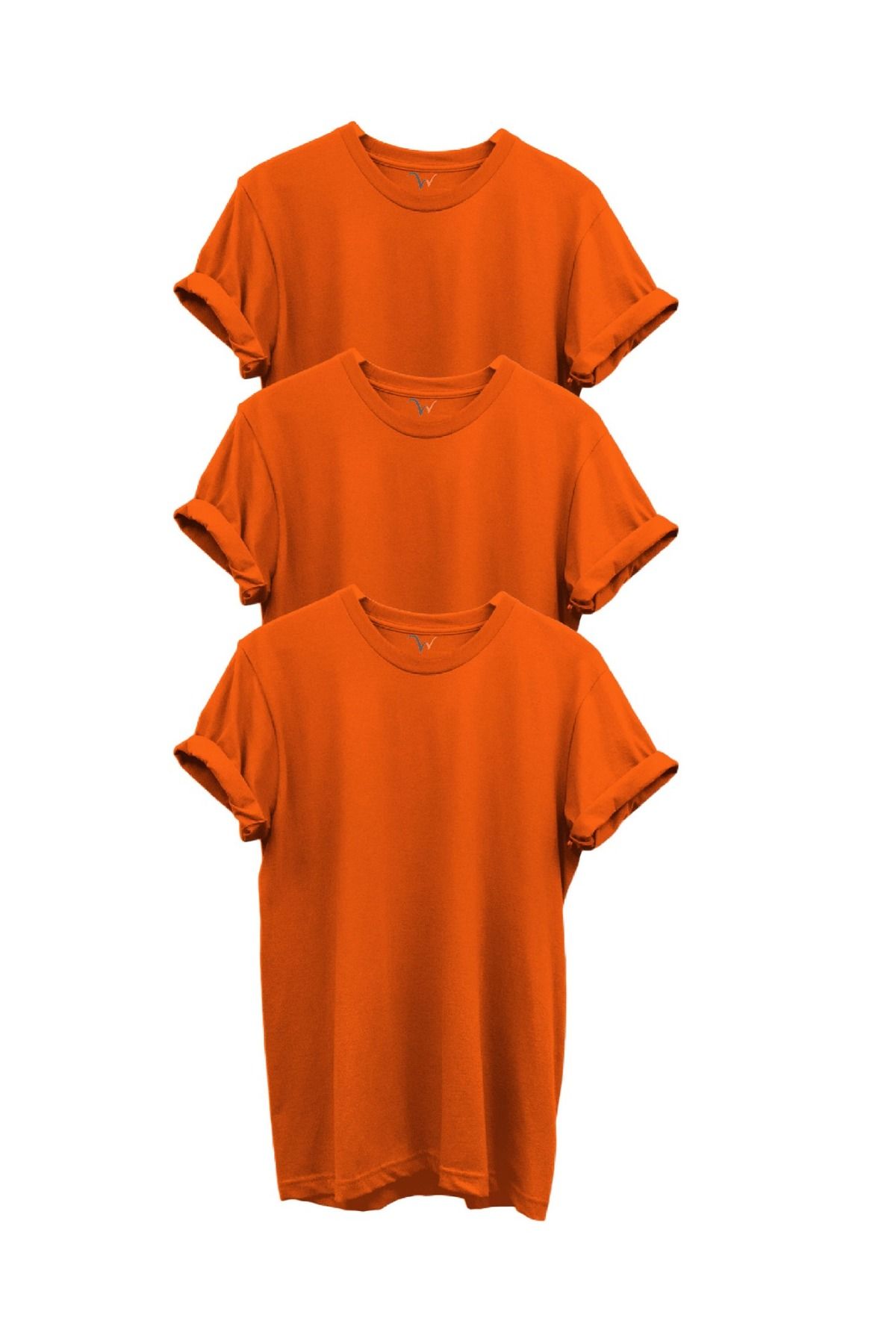 WİDİ 3'lü Turuncu %100 Pamuk Regular Fit Bisiklet Yaka Premium T-shirt