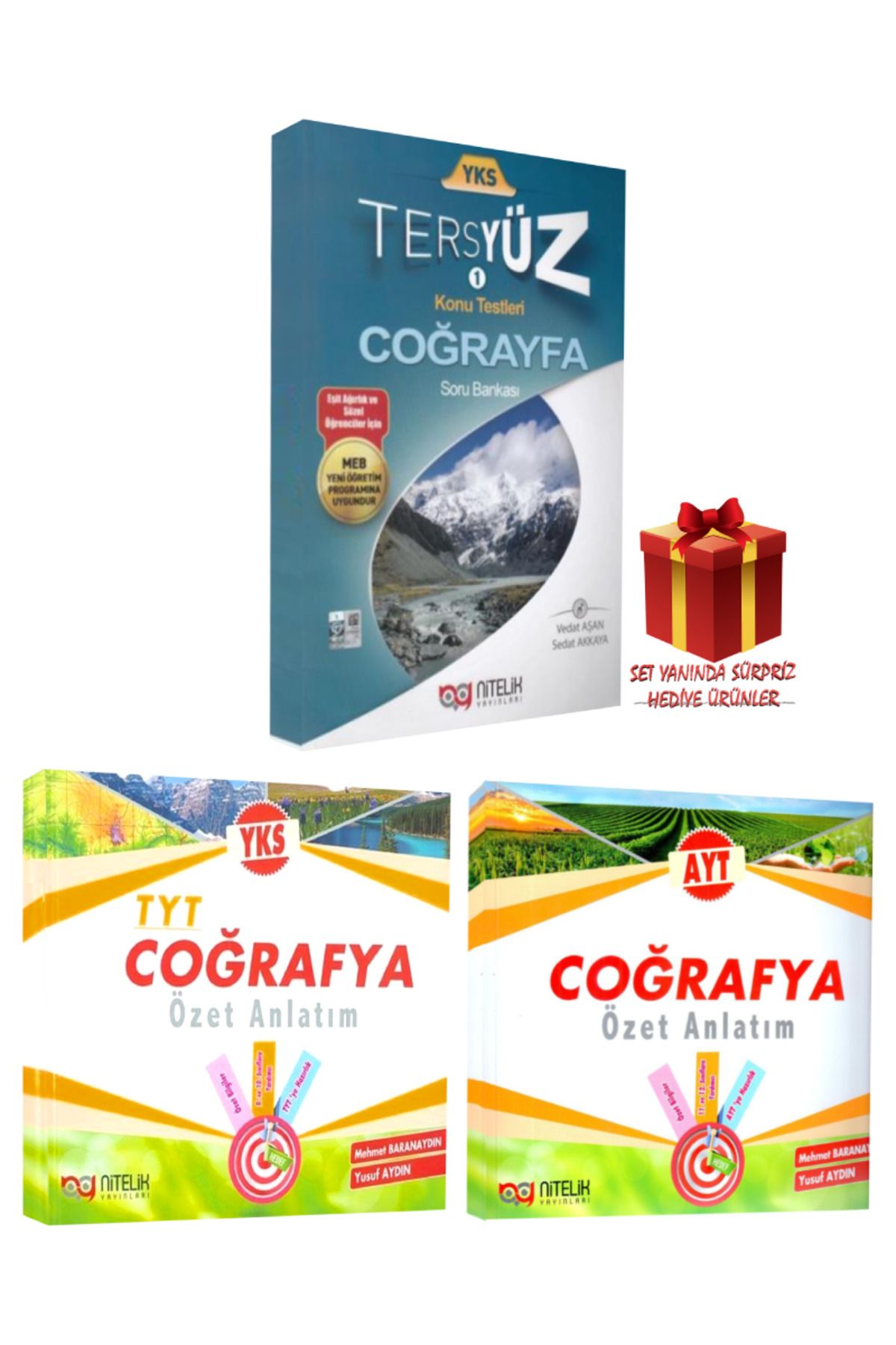 Nitelik Yayınları TYT Coğrafya Özet Anlatım+ AYT Coğrafya Özet Anlatım+ Tersyüz YKS Coğrafya Soru Bankası+ Hediye
