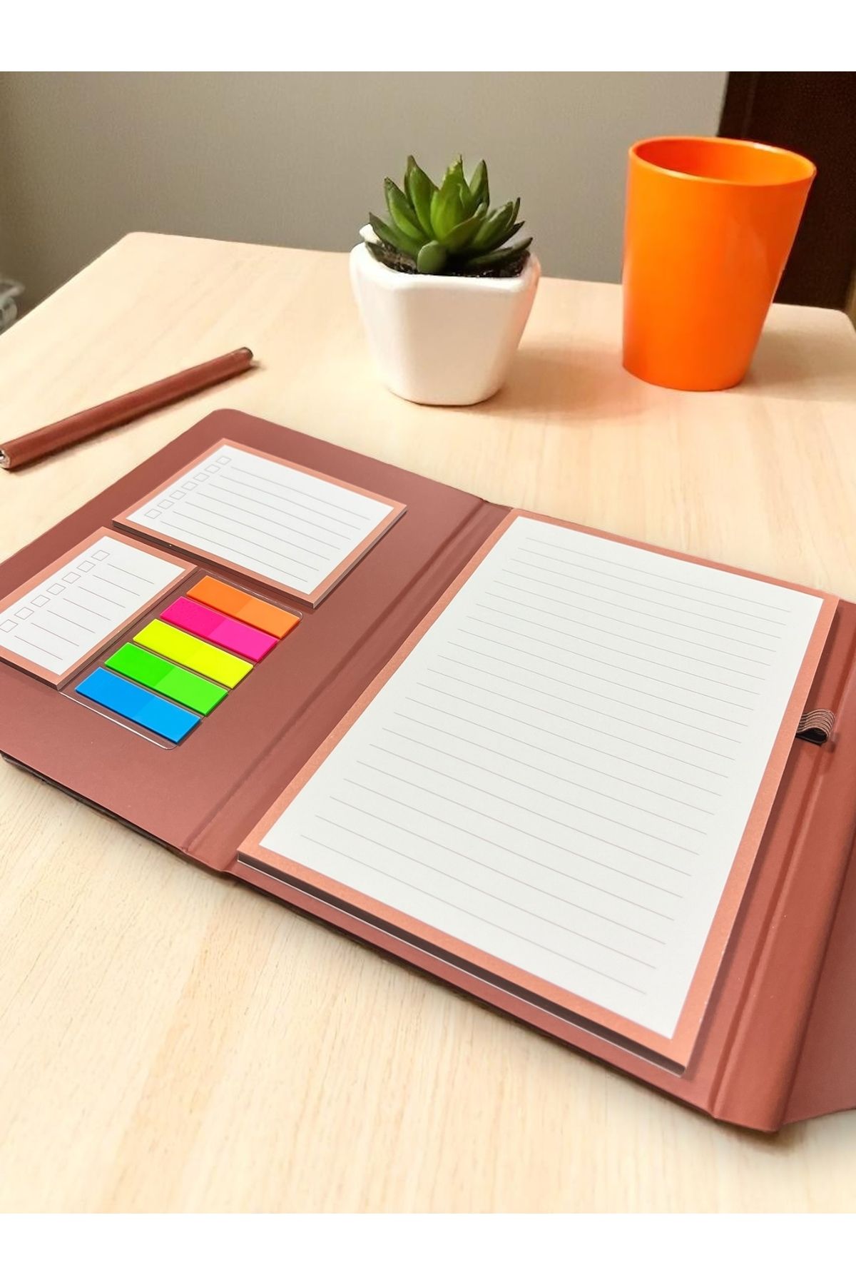 Kokoro Design Fumi Organizer Defter - 15x21 cm, Vegan Termo Deri Kaplama, Sert Mıknatıslı Kapaklı, Çizgili