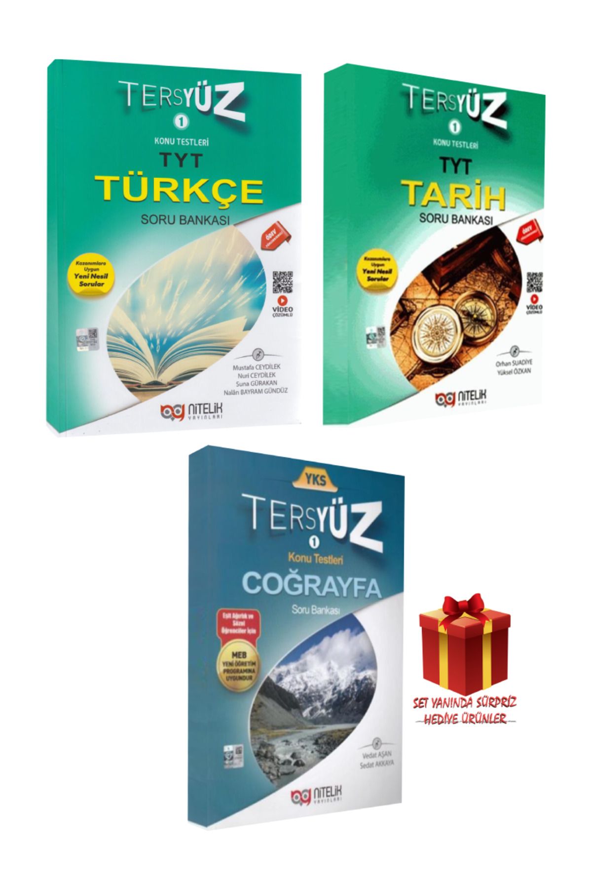 Nitelik Yayınları Tersyüz TYT Türkçe Soru Bankası+ Tarih Soru Bankası+ Coğrafya Soru Bankası+ Hediye