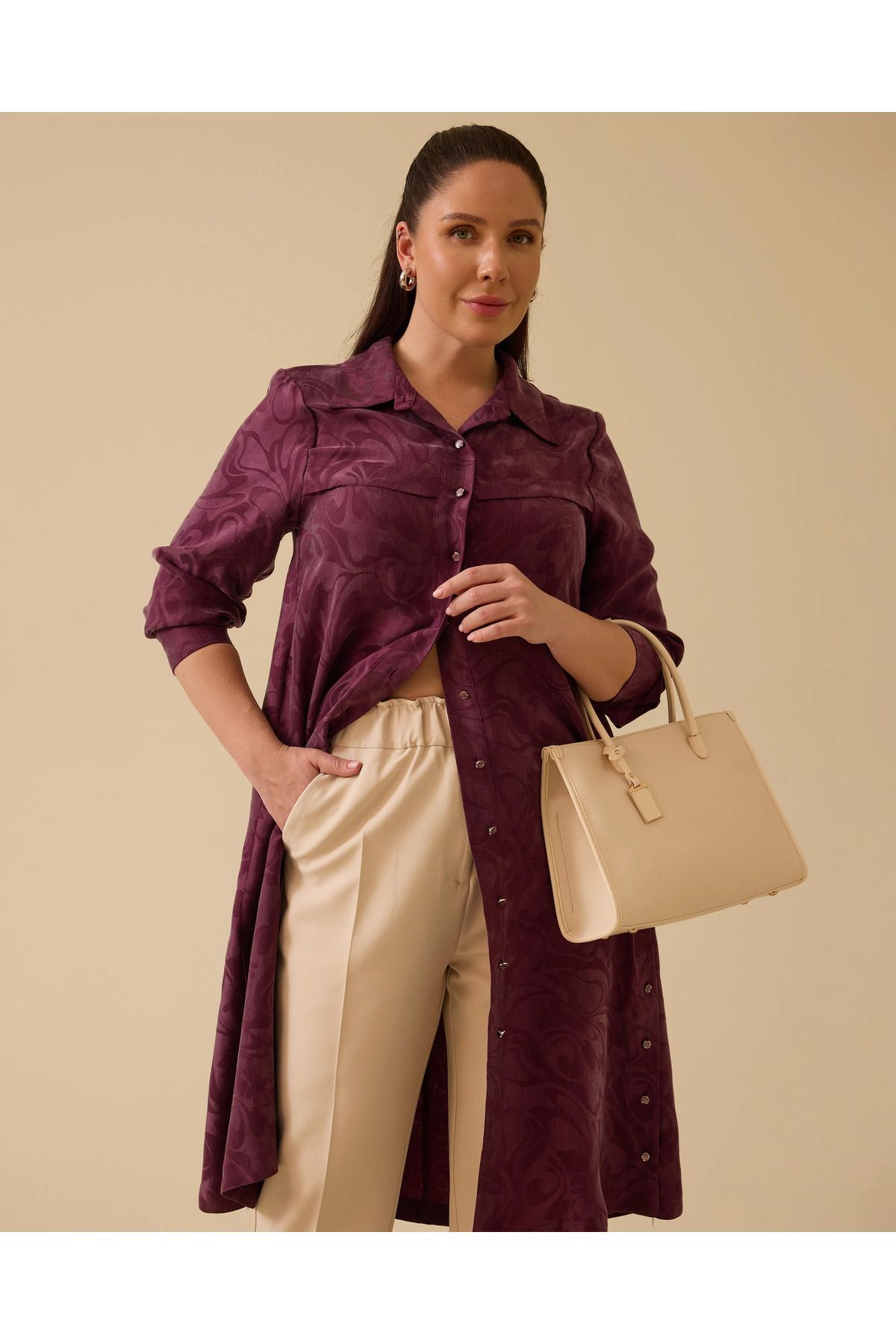 Gala-Xi-Plus Size Buttoned Patterned Tunic 2