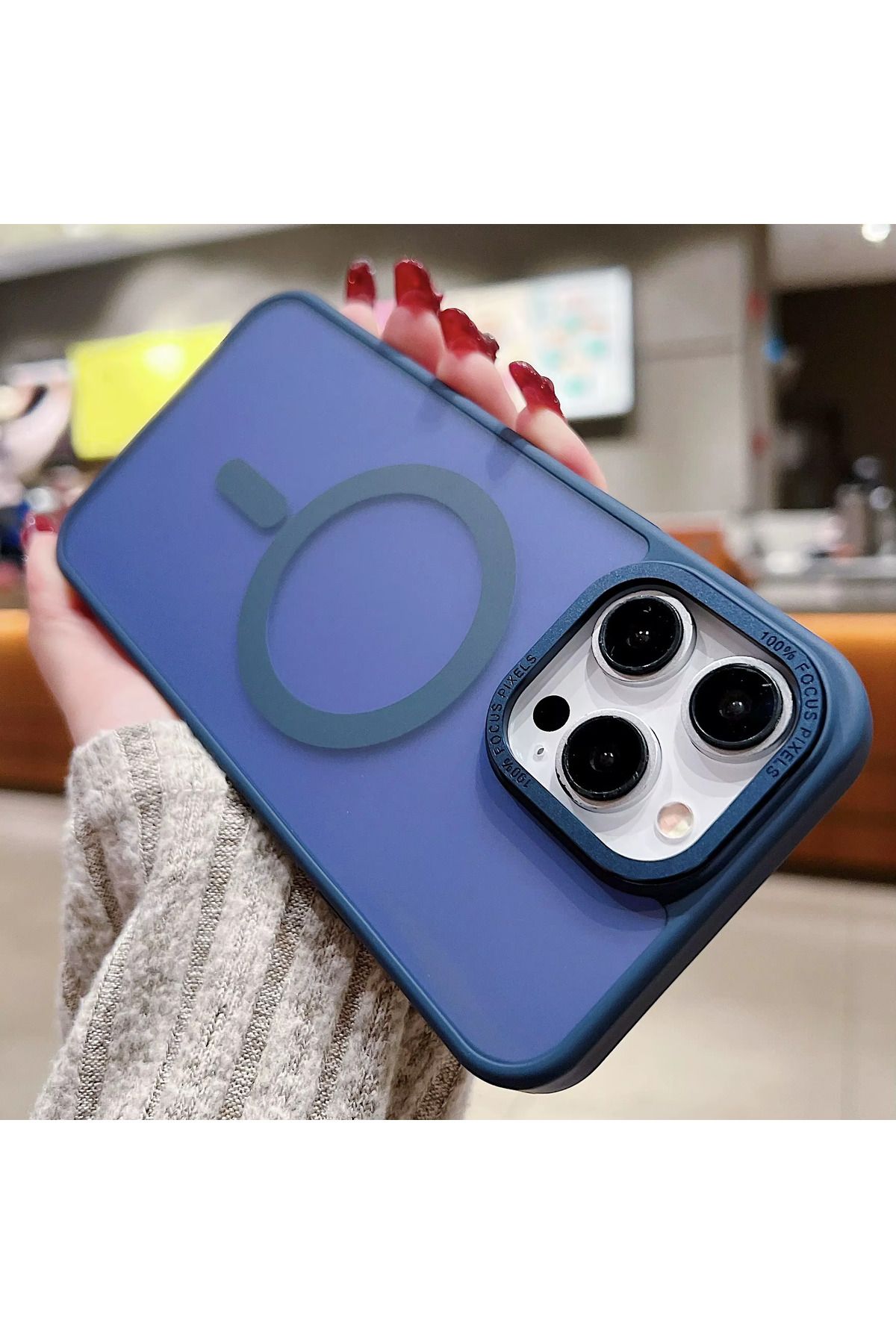 EDELFU iPhone 14 PRO Darbeye Dayanıklı Mat ve Magsafeli Koruyucu Metal Kamera Çerçeveli Kılıf