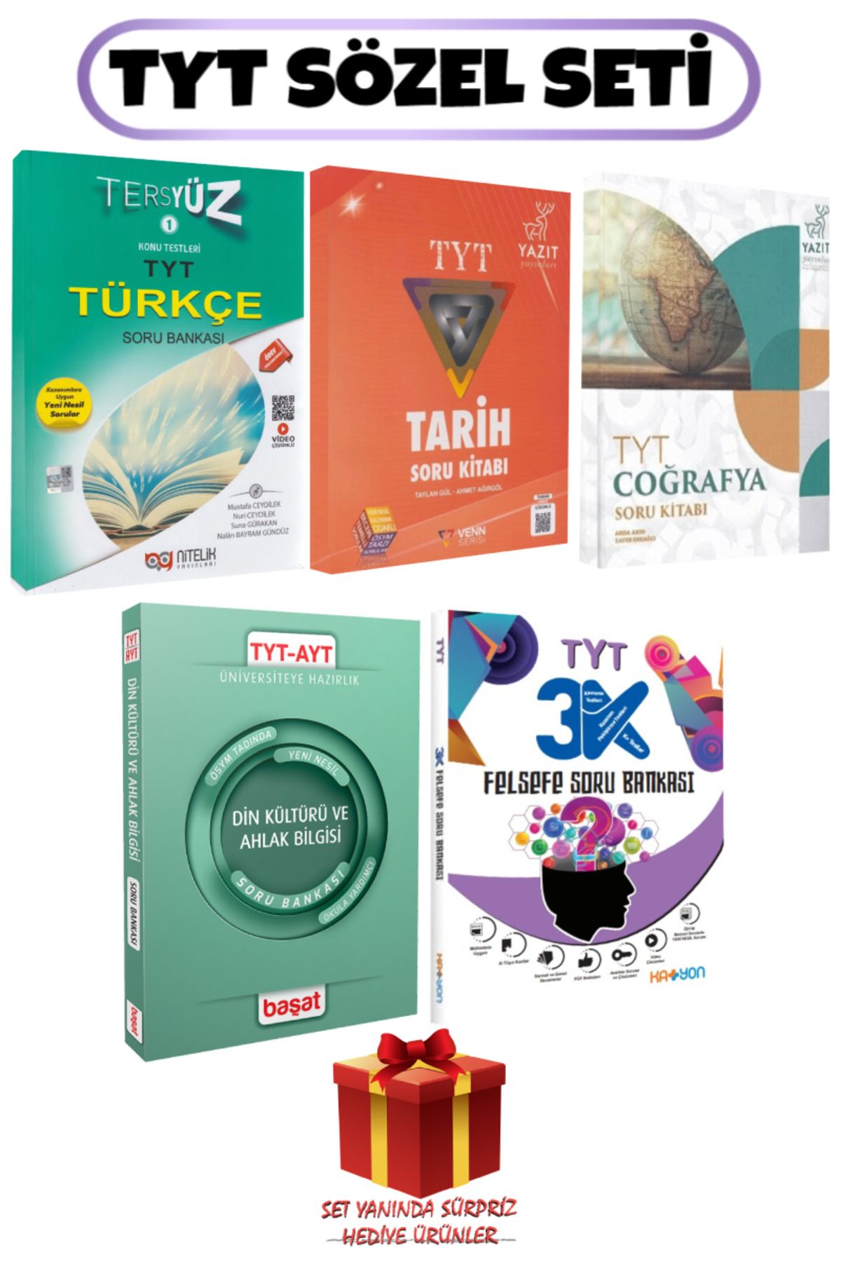 Nitelik Yayınları TYT Sözel Seti: Türkçe+Tarih+Coğrafya+Din Kültürü ve Ahlak Bilgisi+Felsefe Soru Bankası+Hediye