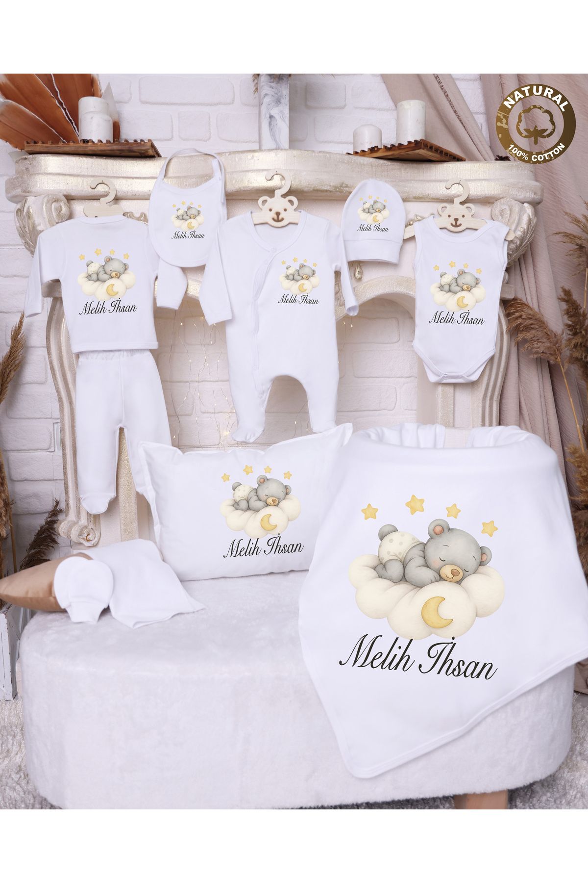 yzc home size dair... R79 İsme özel İsimli Baskılı Bebek Hediyelik 10lu Beyaz Hstne çıkışı Set %100 pmk