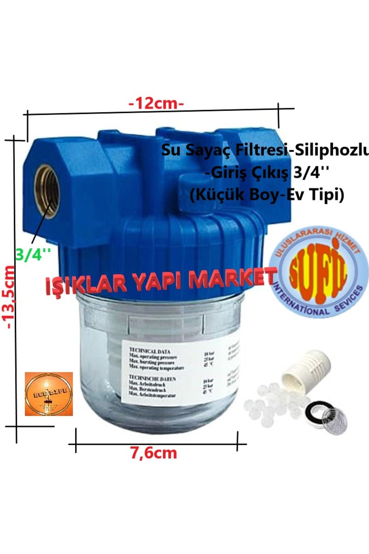 Sufil Su Filitresi-su Sayaç Filtresi-siliphozlu-giriş Çıkış 3/4'' (Küçük Boy-Ev Tipi)