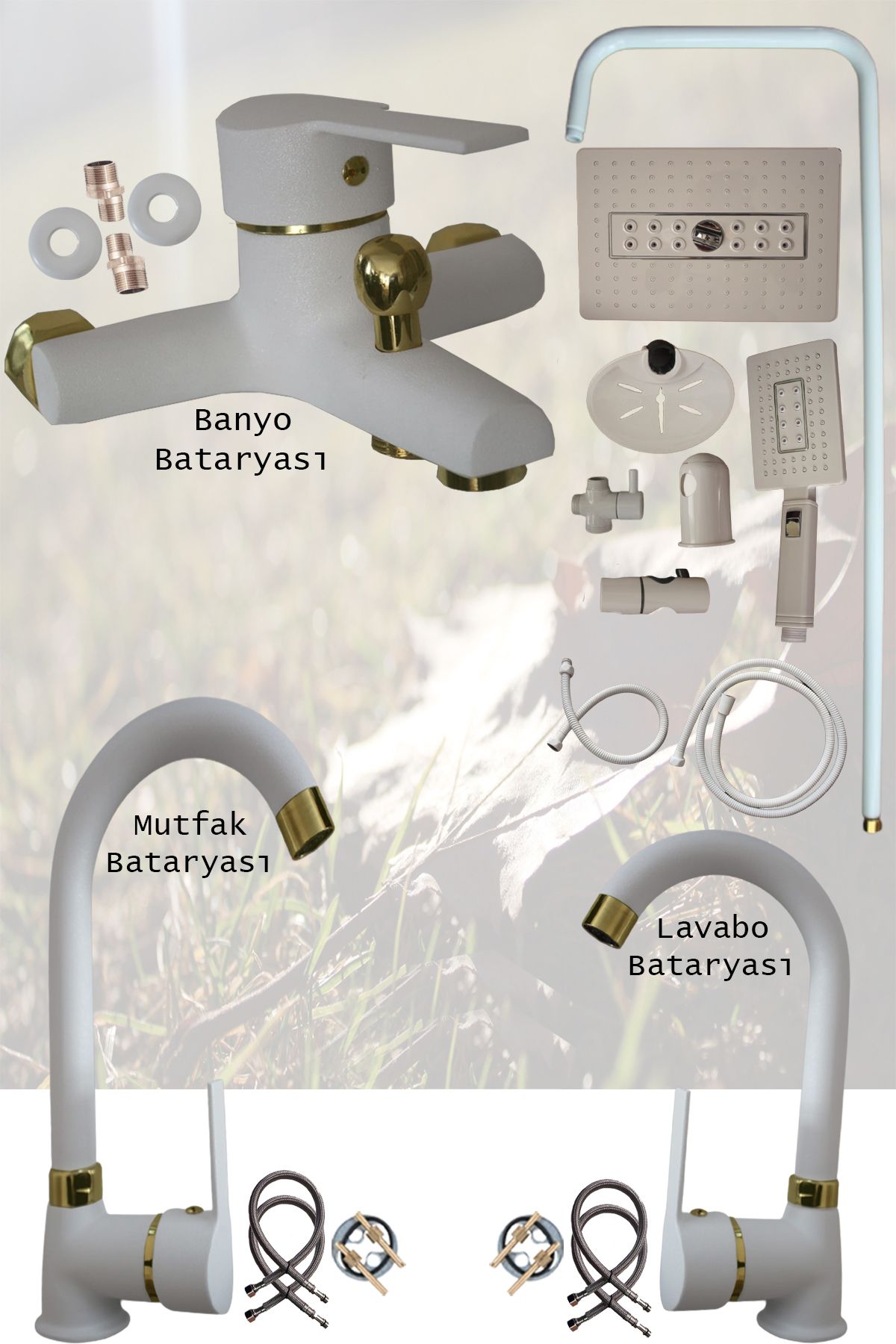 LPD LİDER Robot Tepe Duş Seti Mutfak Banyo Lavabo Bataryası Set Siyah Beyaz Krom Gold