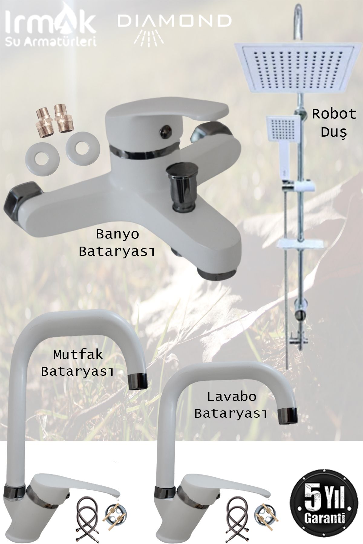 LPD LİDER Robot Tepe Duş Seti Mutfak Banyo Lavabo Bataryası Set Siyah Beyaz Krom Gold