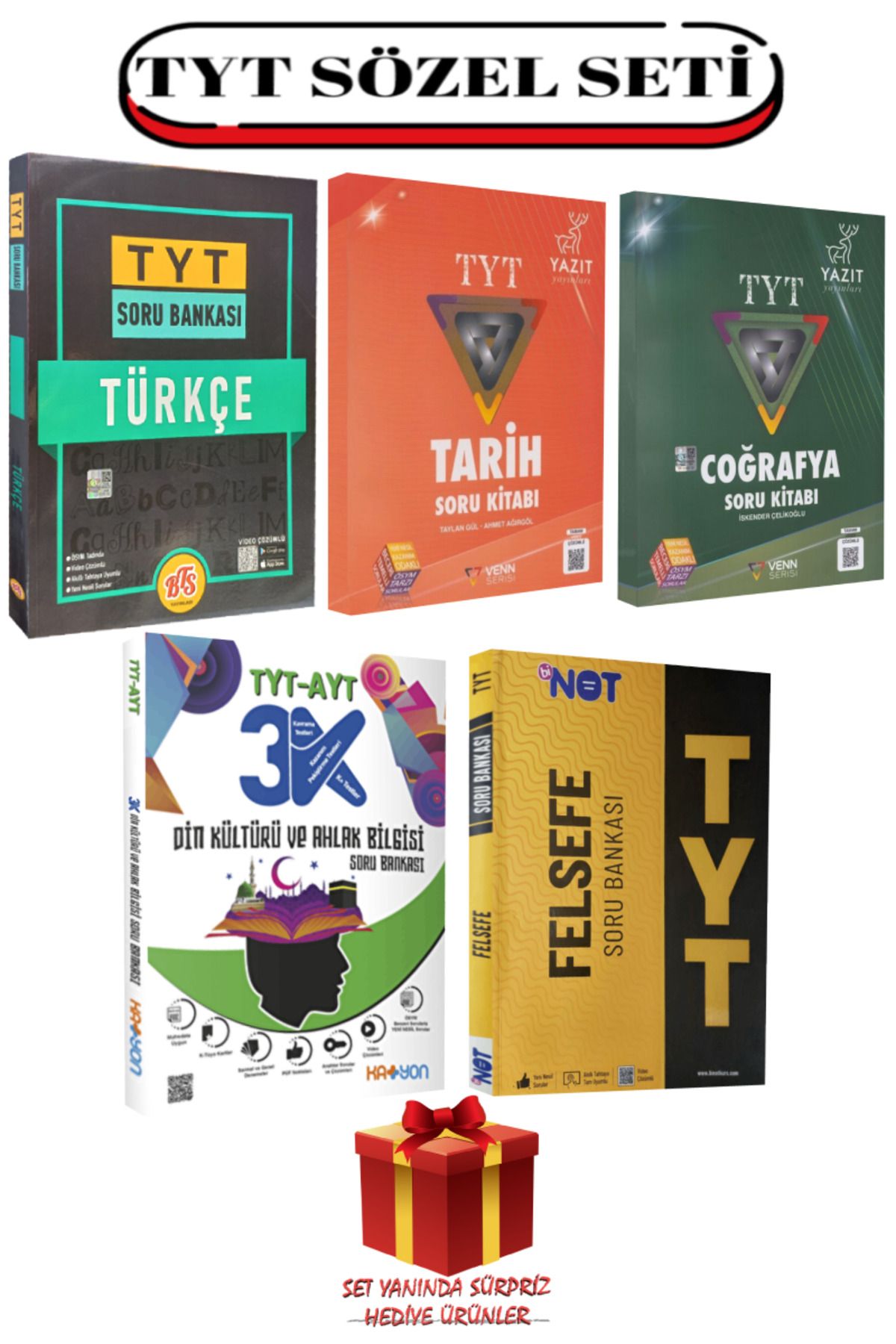 Yazıt Yayınları TYT Sözel Seti: Türkçe+Tarih+Coğrafya+Din Kültürü ve Ahlak Bilgisi+Felsefe Soru Bankası+Hediye