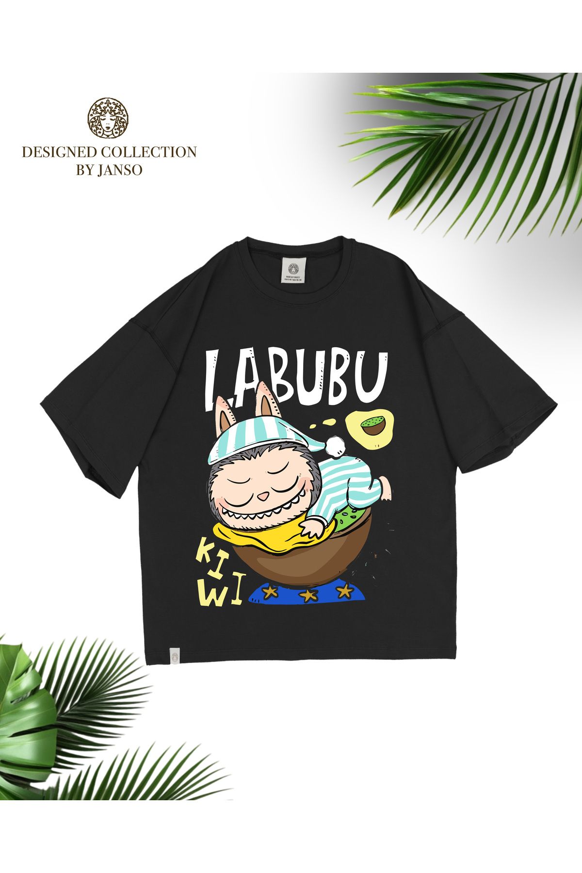 JANSO GROUP - KADIN KISA KOLLU TSHIRT BASKILI PAMUKLU OVERSİZE