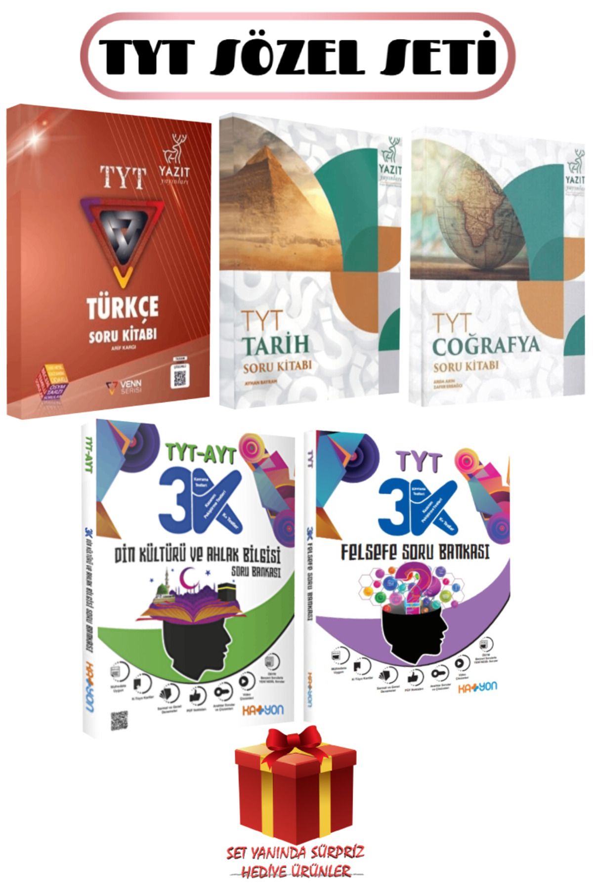 Yazıt Yayınları TYT Sözel Seti: Türkçe+Tarih+Coğrafya+Din Kültürü ve Ahlak Bilgisi+Felsefe Soru Bankası+Hediye