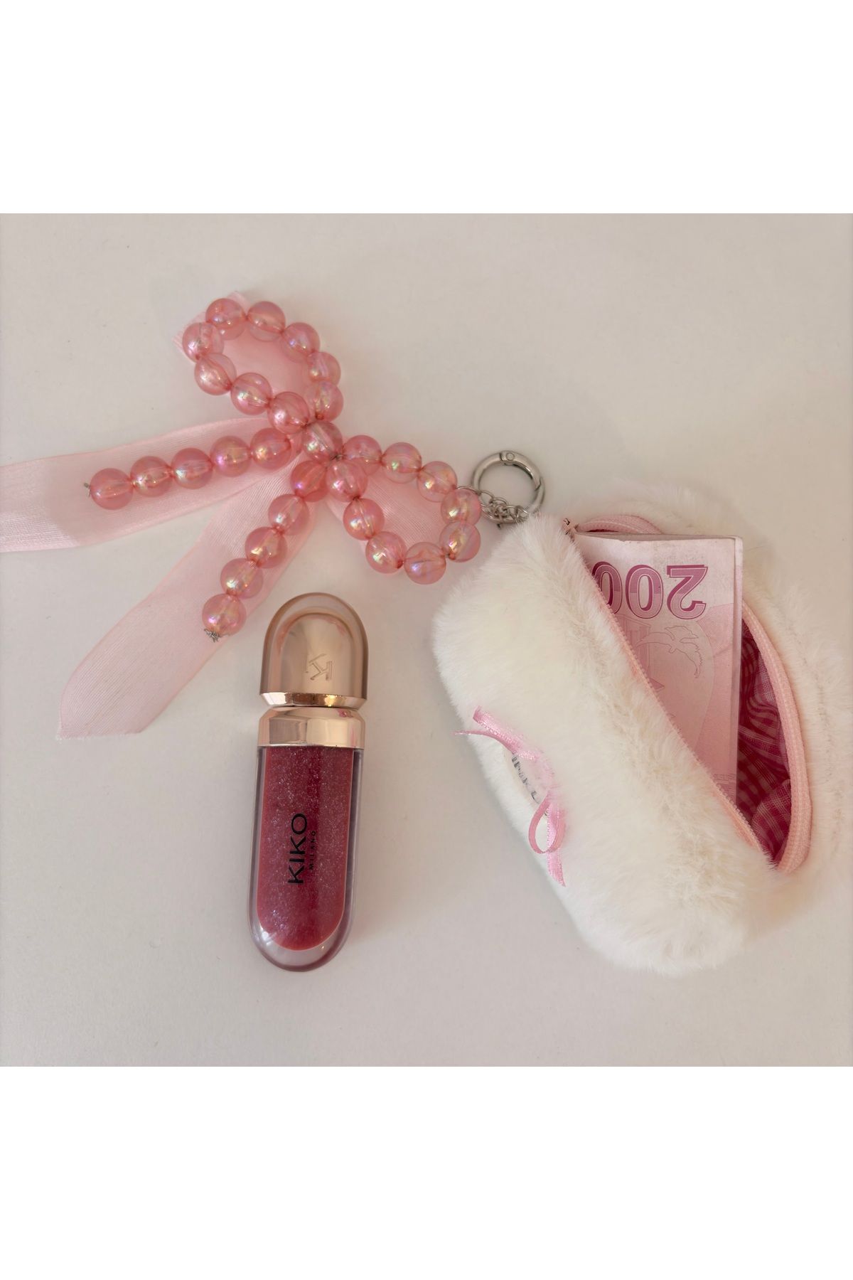 PİNKUE Pinkue Sweet Bow Charm & Pofuduk AirPods çanta aksesuarı
