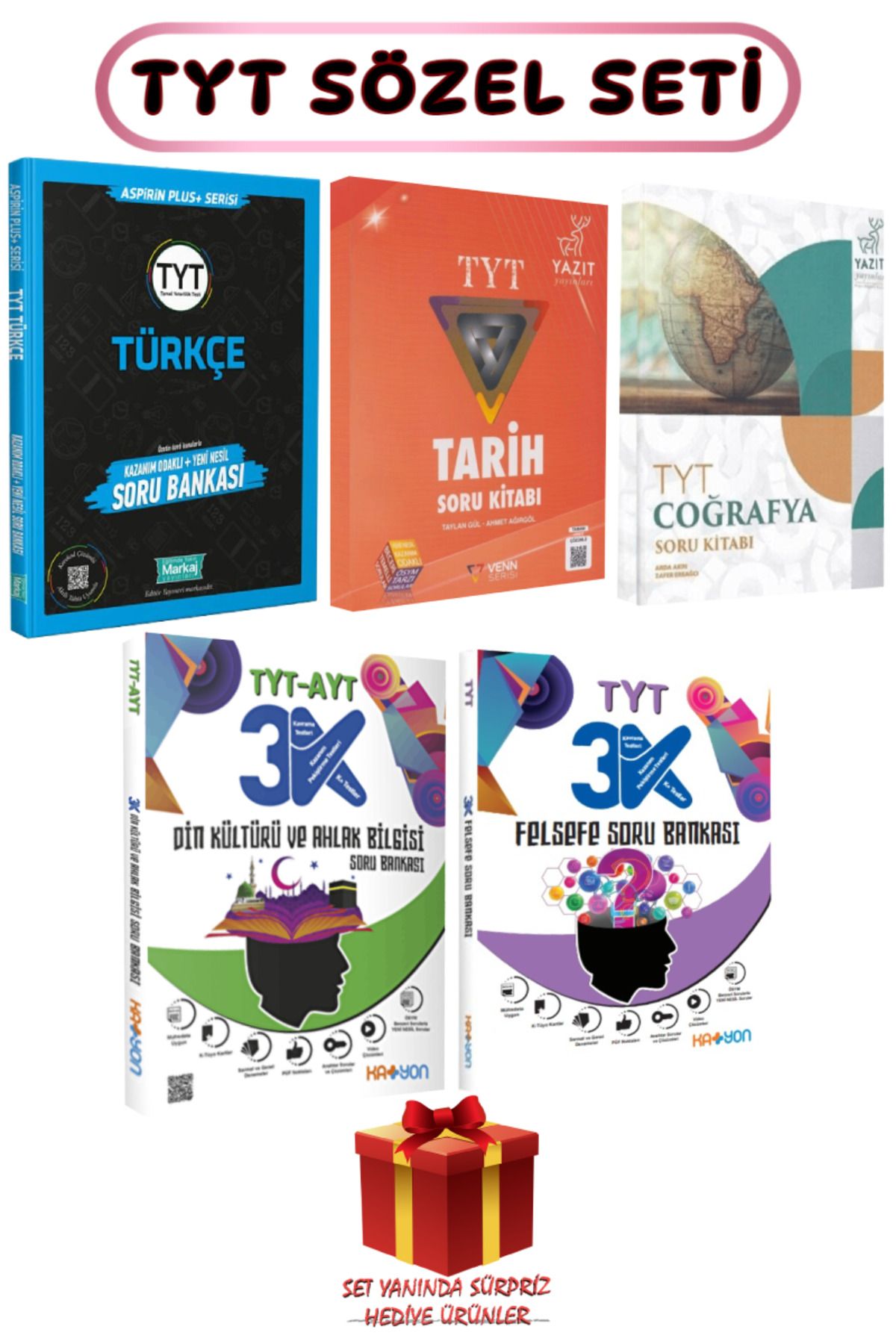 Yazıt Yayınları TYT Sözel Seti: Türkçe+Tarih+Coğrafya+Din Kültürü ve Ahlak Bilgisi+Felsefe Soru Bankası+Hediye