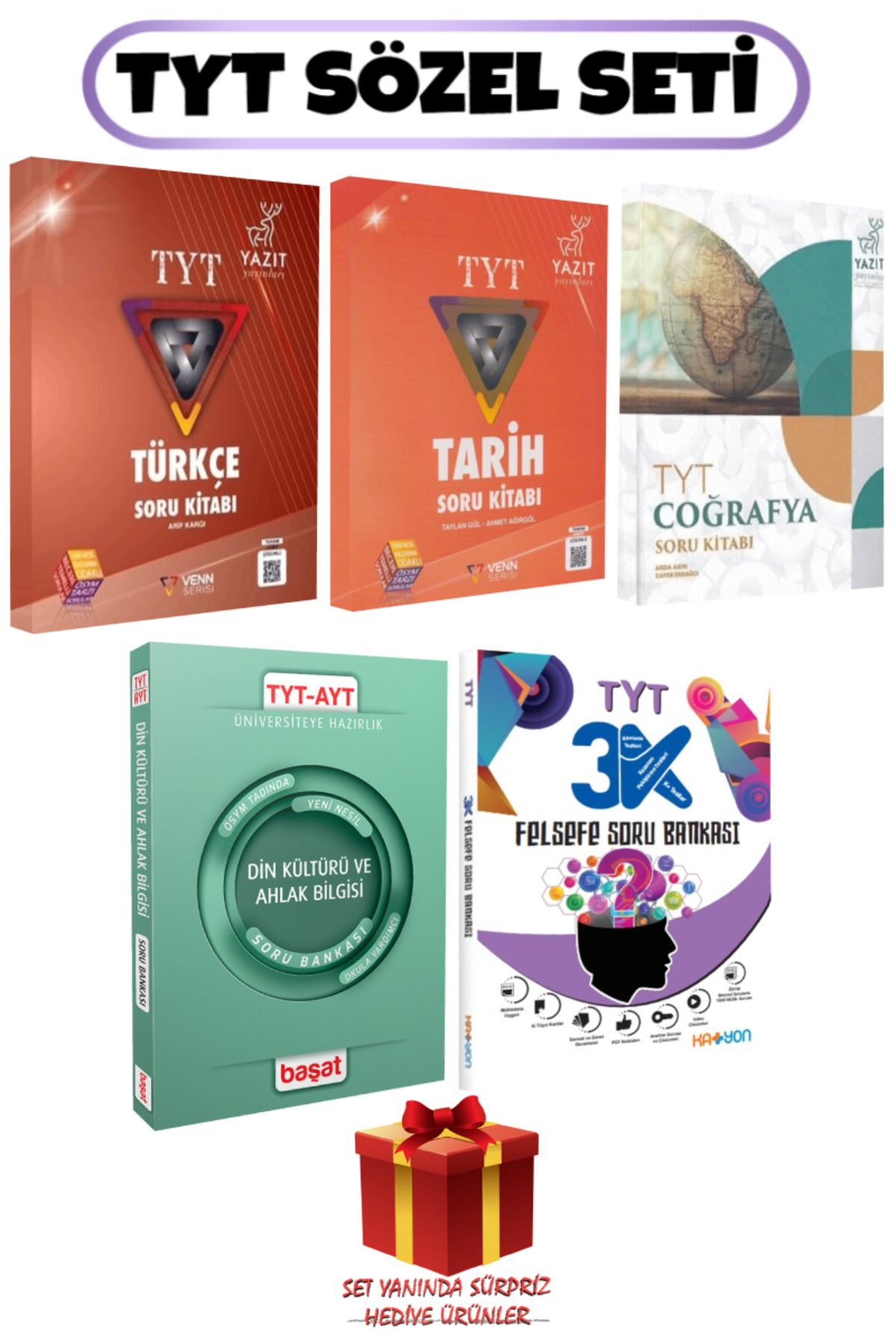 Başat Yayınları TYT Sözel Seti: Türkçe+Tarih+Coğrafya+Din Kültürü ve Ahlak Bilgisi+Felsefe Soru Bankası+Hediye