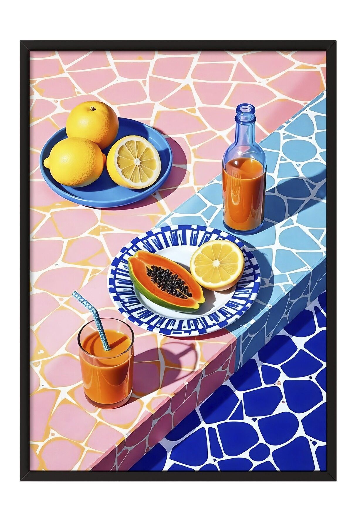 Postifull Siyah Çerçeveli Tablo, Yaz Havası, İllüstrasyon, Maximalist, Mavi Renk Poster, 2025 Yaz Seçkisi, NO: