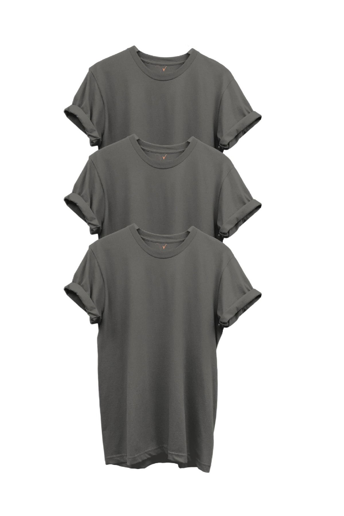 WİDİ 3'lü Antrasit Gri %100 Pamuk Regular Fit Bisiklet Yaka Premium T-shirt
