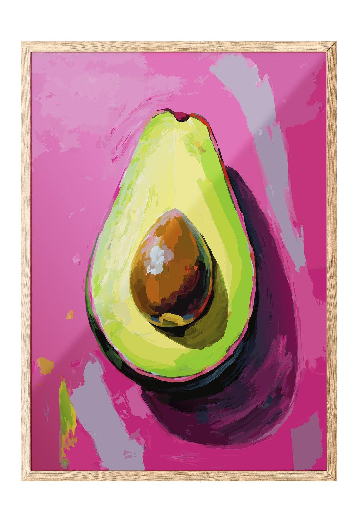 Postifull Ahşap Çerçeveli Tablo, Avokado, illüstrasyon, Pop Art, Pembe, Yeşil Renk Poster, 2025 Yaz Seçkisi, N