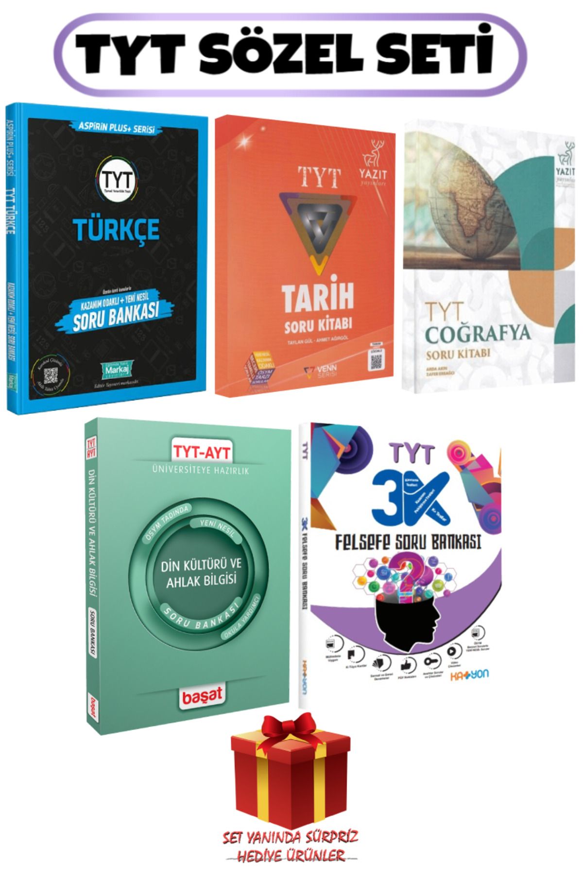 Başat Yayınları TYT Sözel Seti: Türkçe+Tarih+Coğrafya+Din Kültürü ve Ahlak Bilgisi+Felsefe Soru Bankası+Hediye