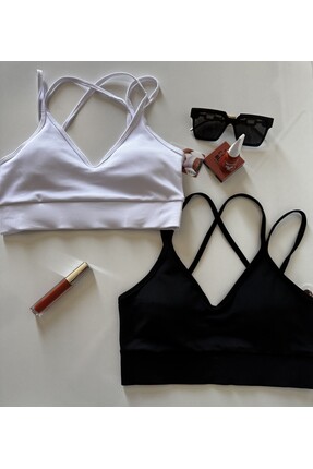 missangelina Kadın Çift Askılı 2li Siyah/beyaz Crop Set