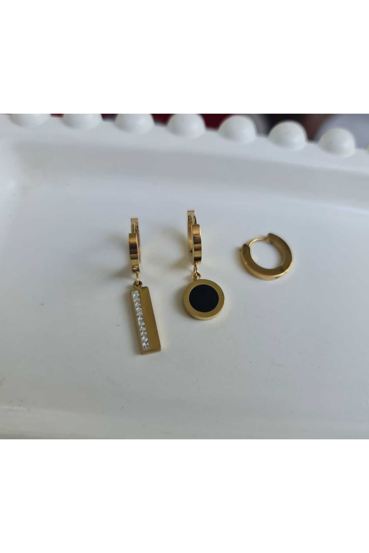 Store 316L Zirkon Taş Detaylı Paslanmaz Çelik Gold Küpe
