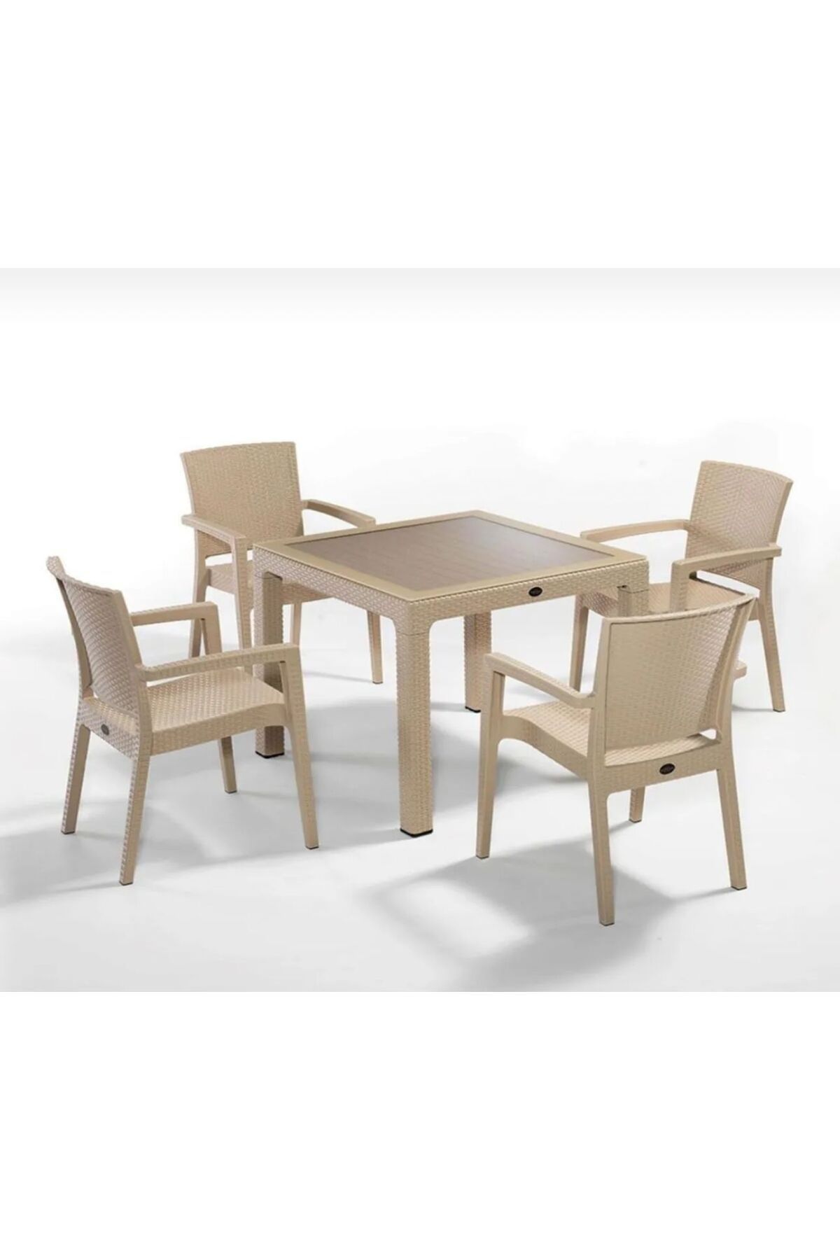 holzwelt 4 Kişilik Bahçe Balkon Takımı Masa Sandalye Seti Rattan Sandalye 90x90 Camlı Masa Plastik