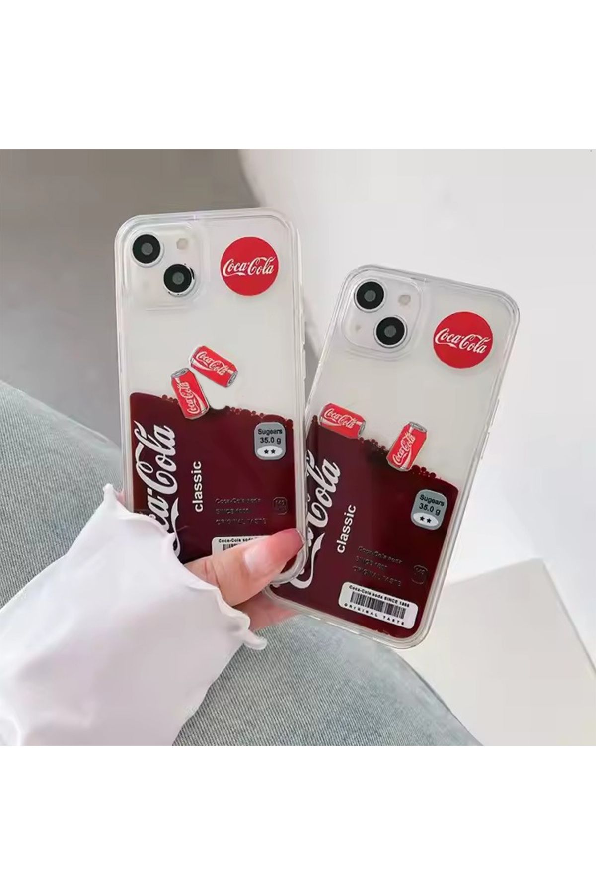 Merwish iPhone 13 Uyumlu Sulu Sıvı Hareketli Kola Desenli Silikon Telefon Kılıf Kapak