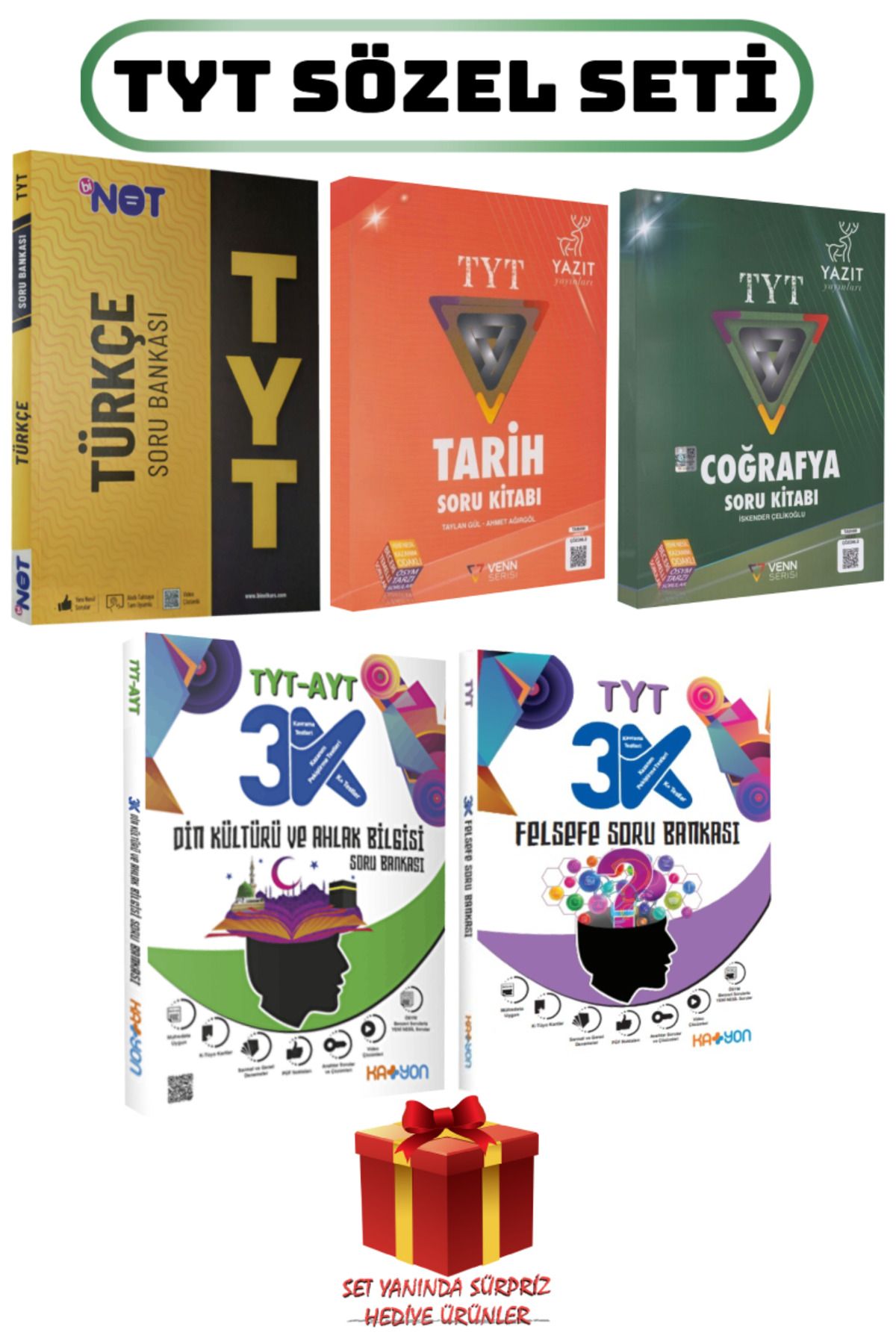 Yazıt Yayınları TYT Sözel Seti: Türkçe+Tarih+Coğrafya+Din Kültürü ve Ahlak Bilgisi+Felsefe Soru Bankası+Hediye