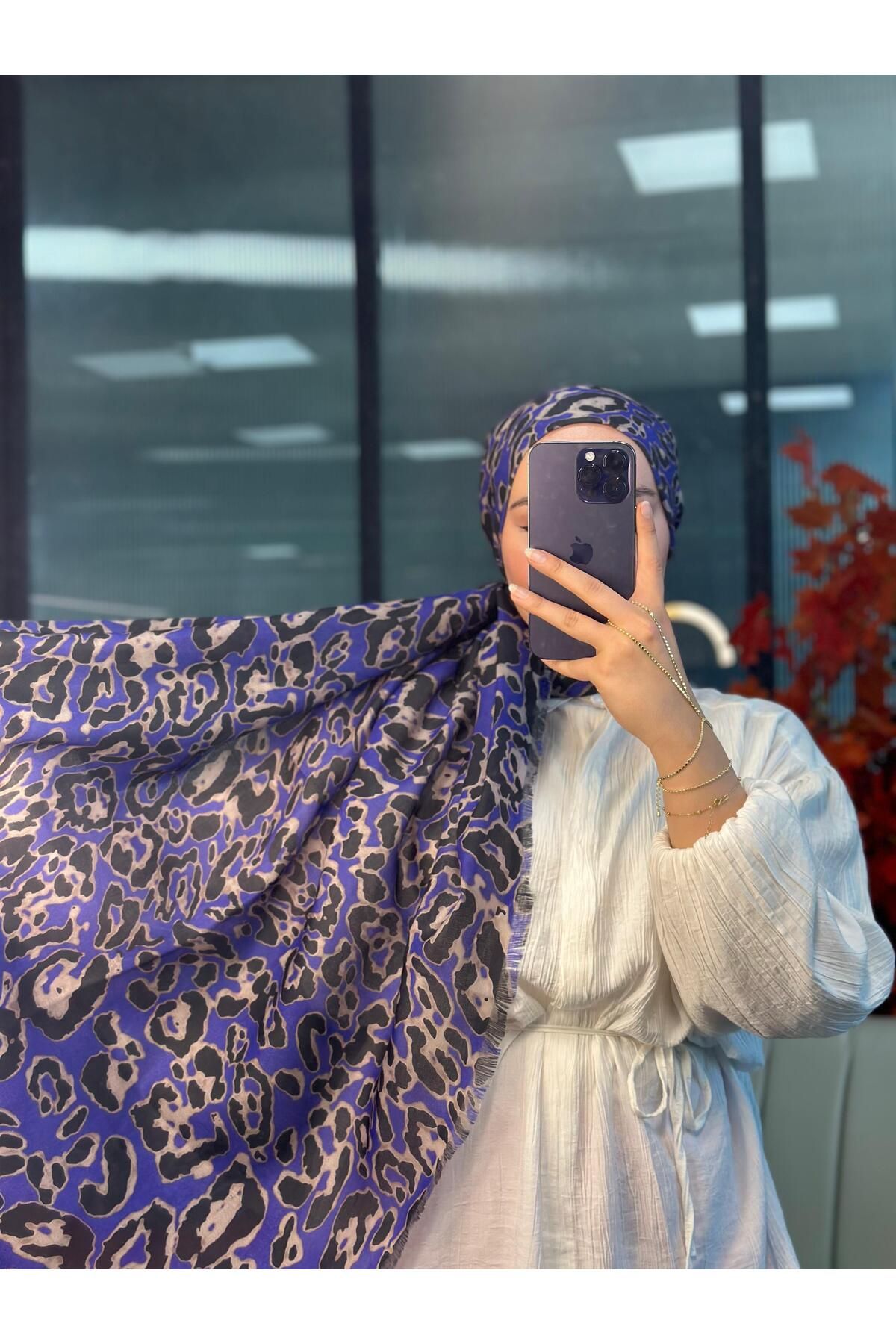 Oxygen Scarfs Ala Leopar Desen Naturel Pamuk Şal