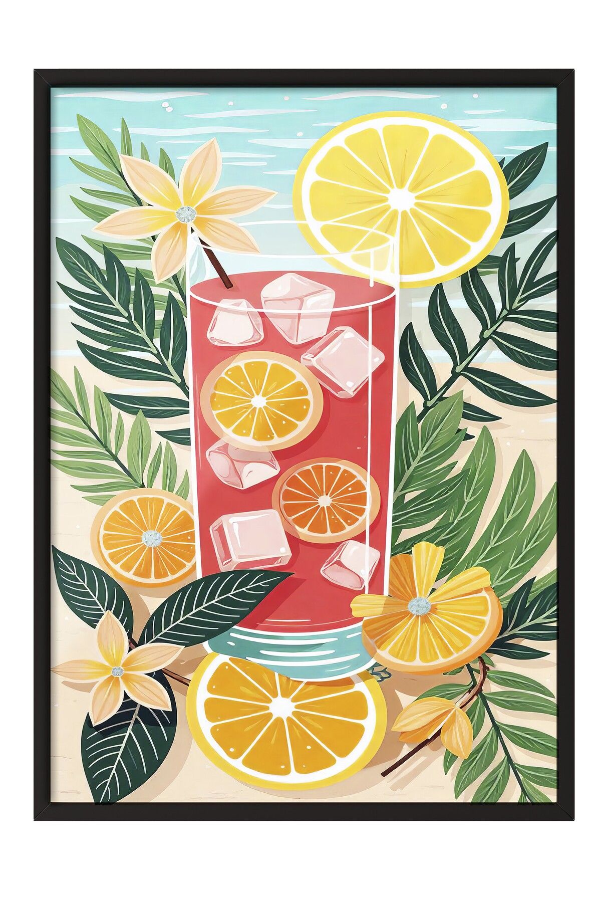 Postifull Siyah Çerçeveli Tablo, Ferah Limonata, İllüstrasyon, Maximalist, Kırmızı Renk Poster, 2025 Yaz Seçki