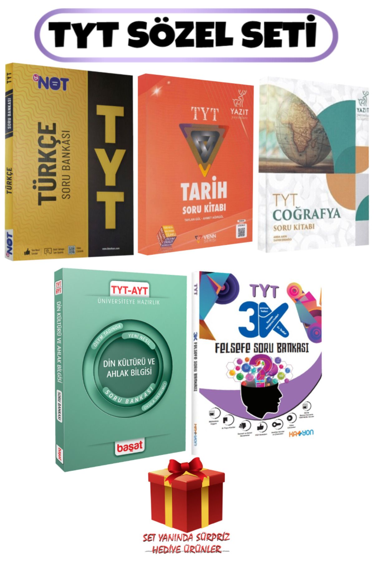 Başat Yayınları TYT Sözel Seti: Türkçe+Tarih+Coğrafya+Din Kültürü ve Ahlak Bilgisi+Felsefe Soru Bankası+Hediye