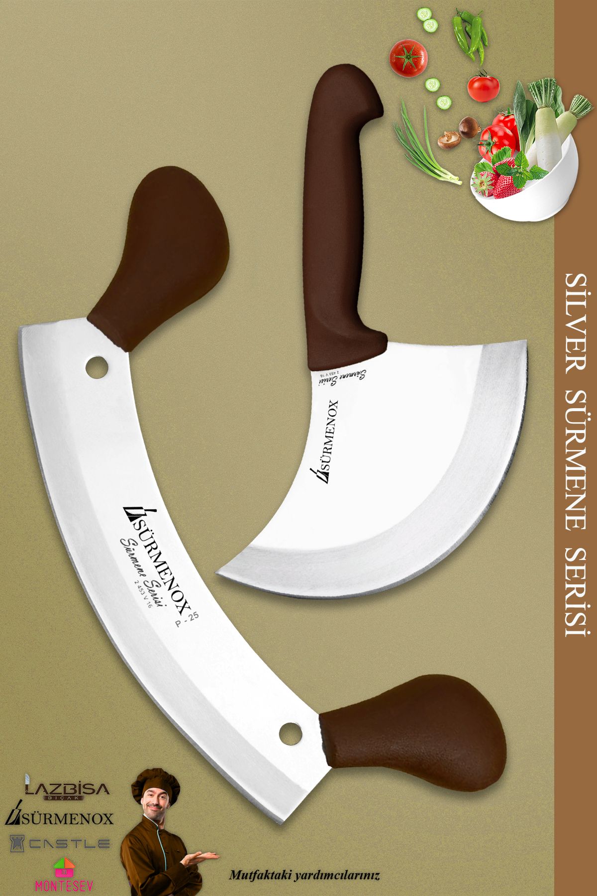 SÜRMENOX Sürmene Silver Serisi Kahve Sap Mutfak Bıçak Bıçağı Hilal Börek Bıçağı Pizza Bıçağı 2 Li (Srm-035)