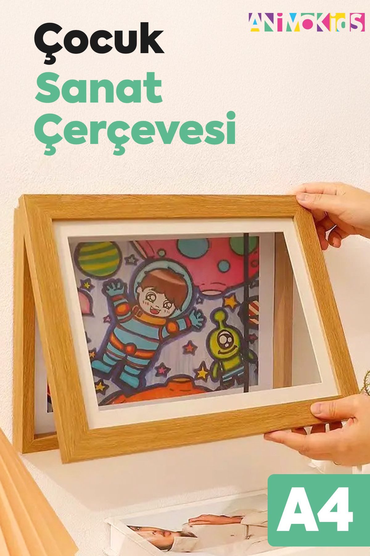 animokids Çocuklar İçin A4 Katlanır Sanat Resim Çerçevesi, Mıknatıslı Kapaklı Etkinlik Sergi Çerçevesi Beyaz