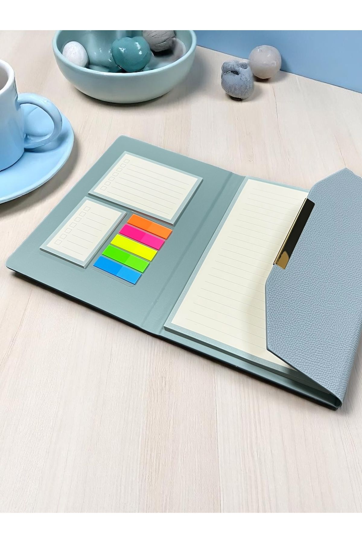 Kokoro Design Fumi Organizer Defter - 15x21 cm, Vegan Termo Deri Kaplama, Sert Mıknatıslı Kapaklı, Çizgili
