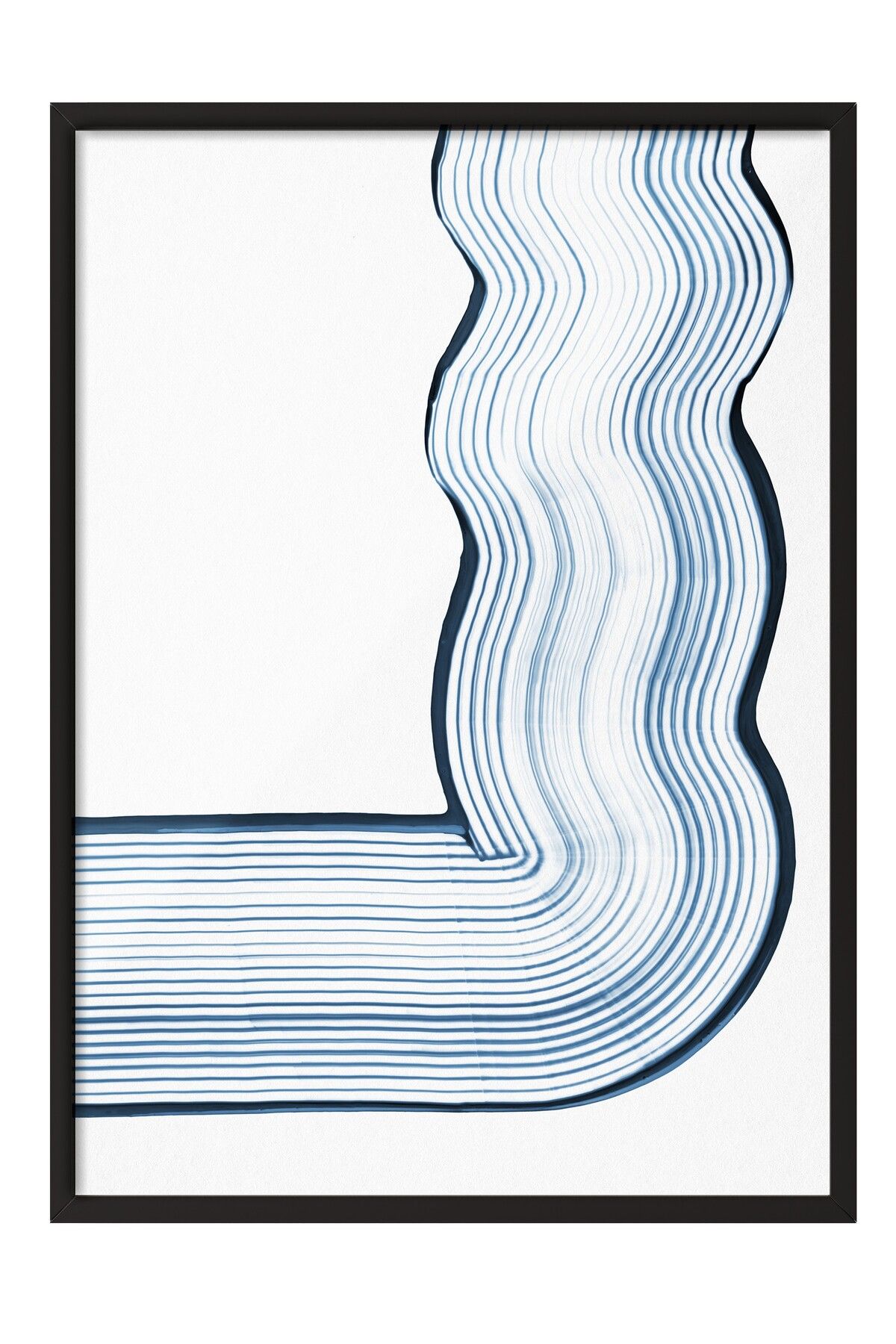 Postifull Siyah Çerçeveli Tablo, Hatlar, Minimalist, Mavi, Beyaz Renk Poster, 2025 Yaz Seçkisi, NO:109793