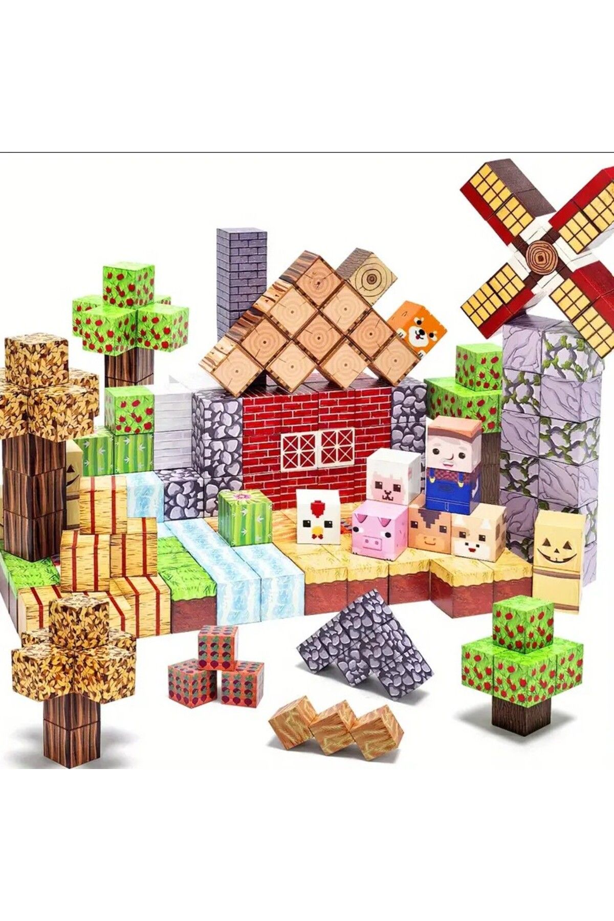 ToyznKidz Minecraft Manyetik Küp Blok Çiftlik Hayvan Temalı Yapı Taşı 108 Parça