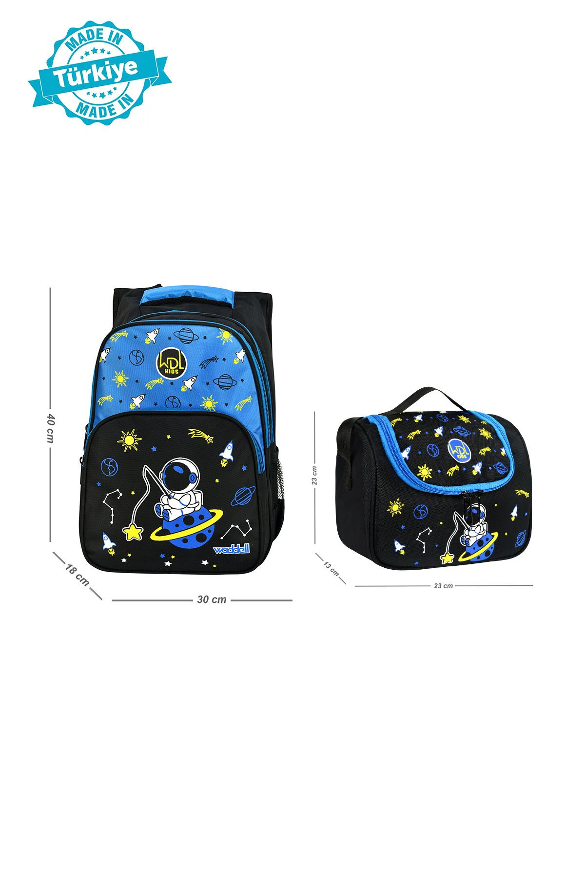 Royal Glow RoyalGlow Kombin Siyah Astronot İlkokul Çantası ve Termal Beslenme Çantası Set