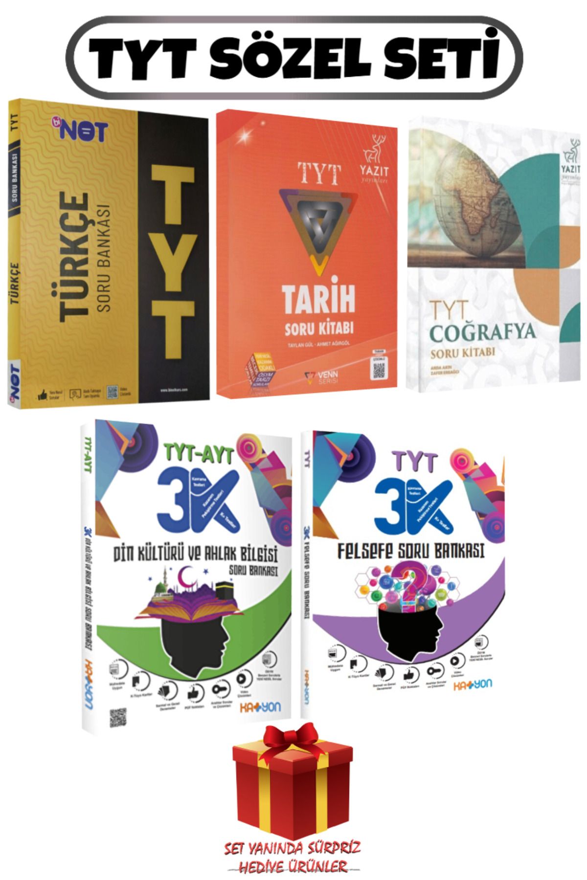 Yazıt Yayınları TYT Sözel Seti: Türkçe+Tarih+Coğrafya+Din Kültürü ve Ahlak Bilgisi+Felsefe Soru Bankası+Hediye