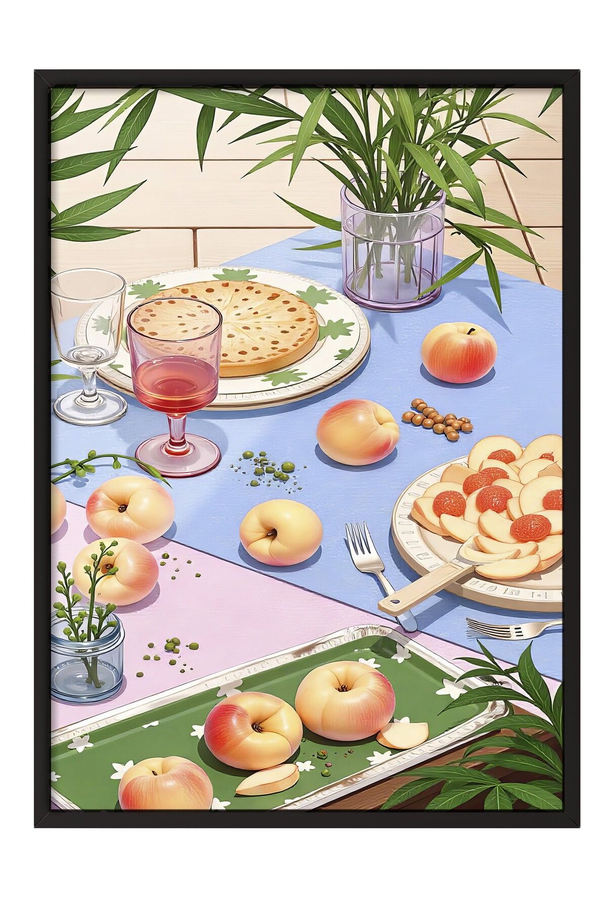 Postifull Siyah Çerçeveli Tablo, Piknik, İllüstrasyon, Maximalist, sarı Renk Poster, 2025 Yaz Seçkisi, NO:1097