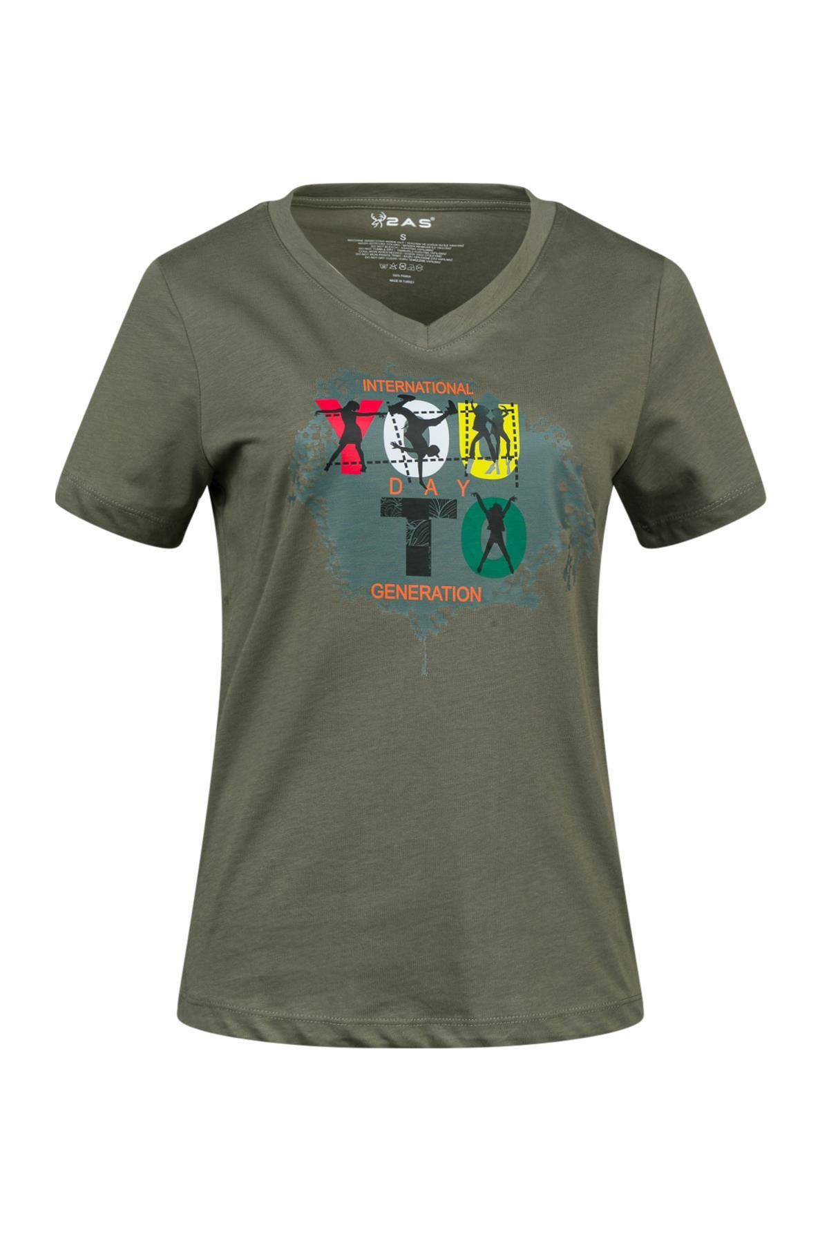 2AS Alone Baskılı V Yaka Kadın T-Shirt 403