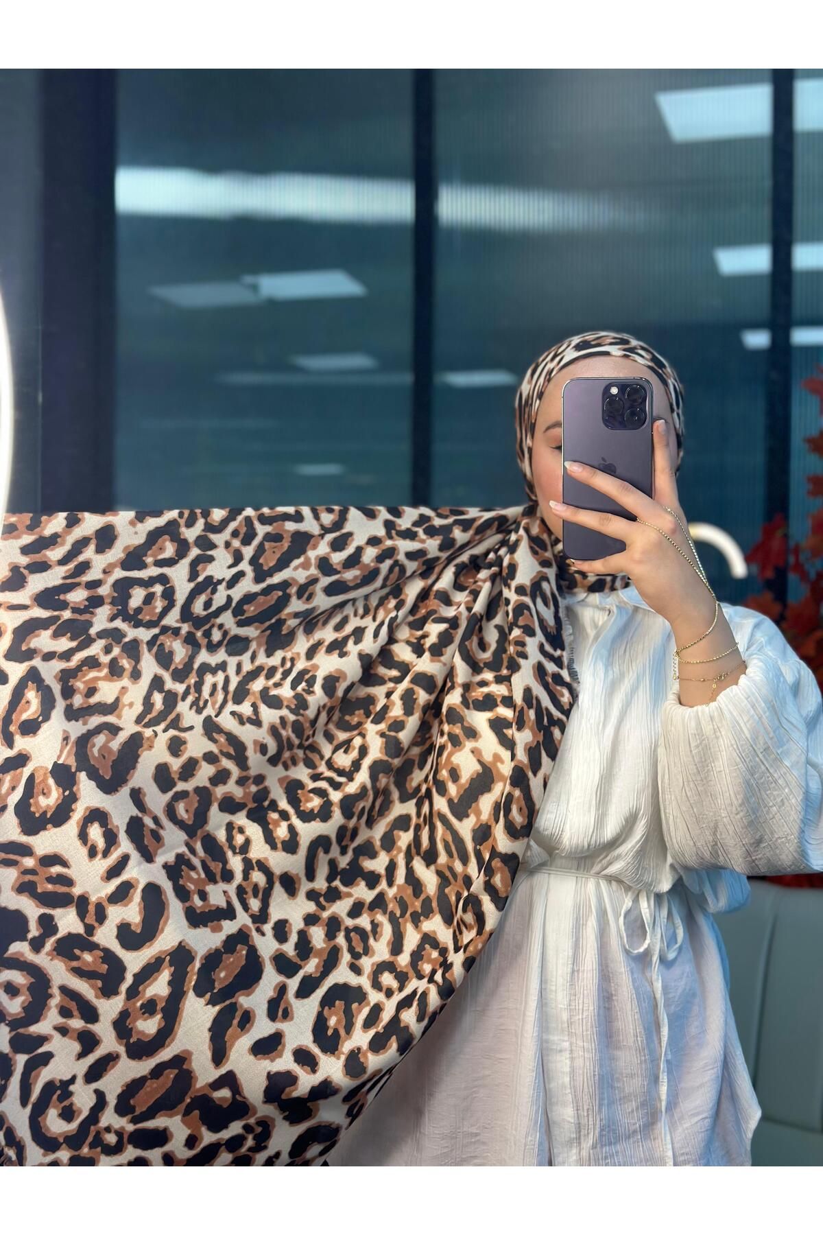 Oxygen Scarfs Ala Leopar Desen Naturel Pamuk Şal